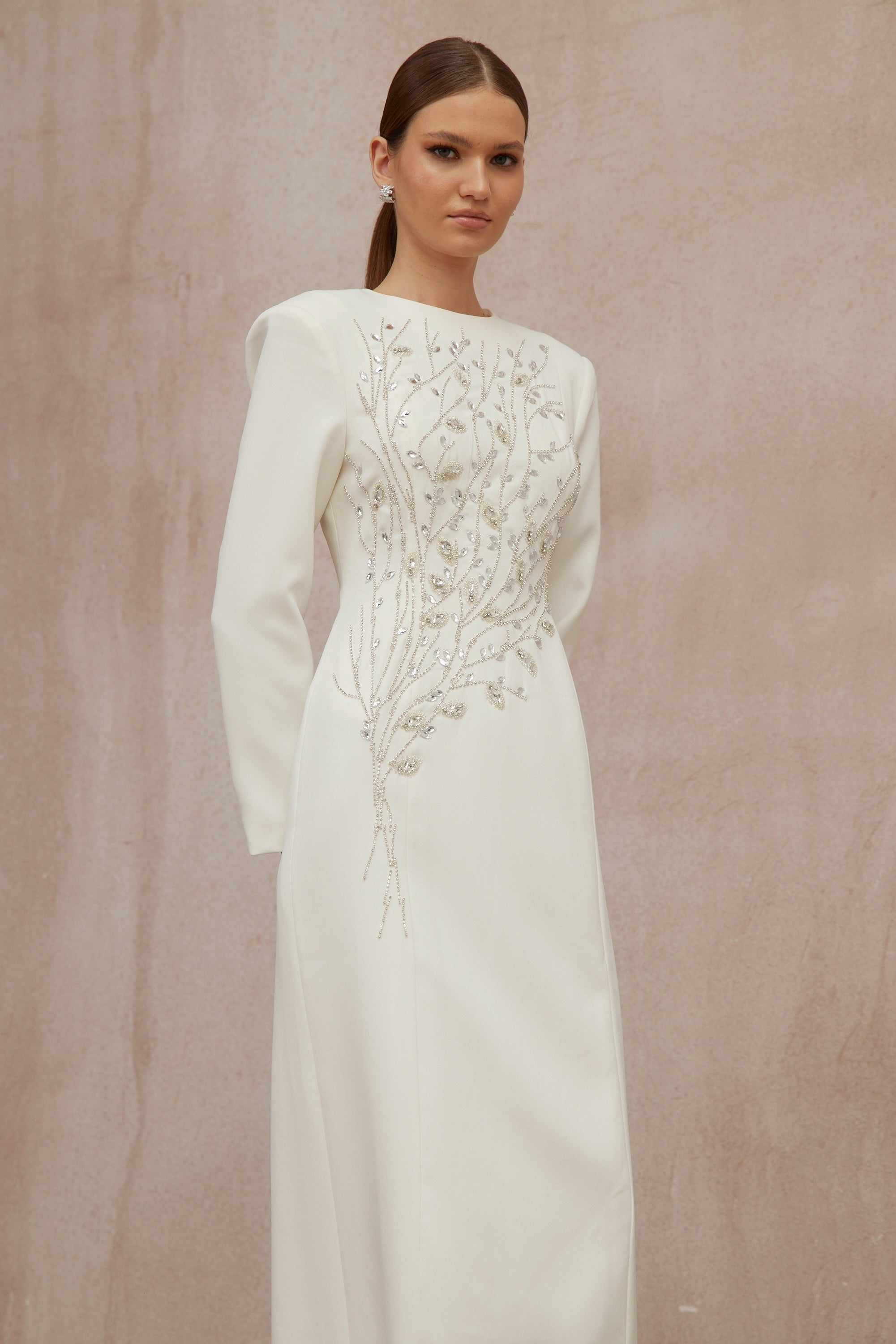 Calliopée White Leaf Appliqué Embellished Maxi Gown (Final Sale-US Only)