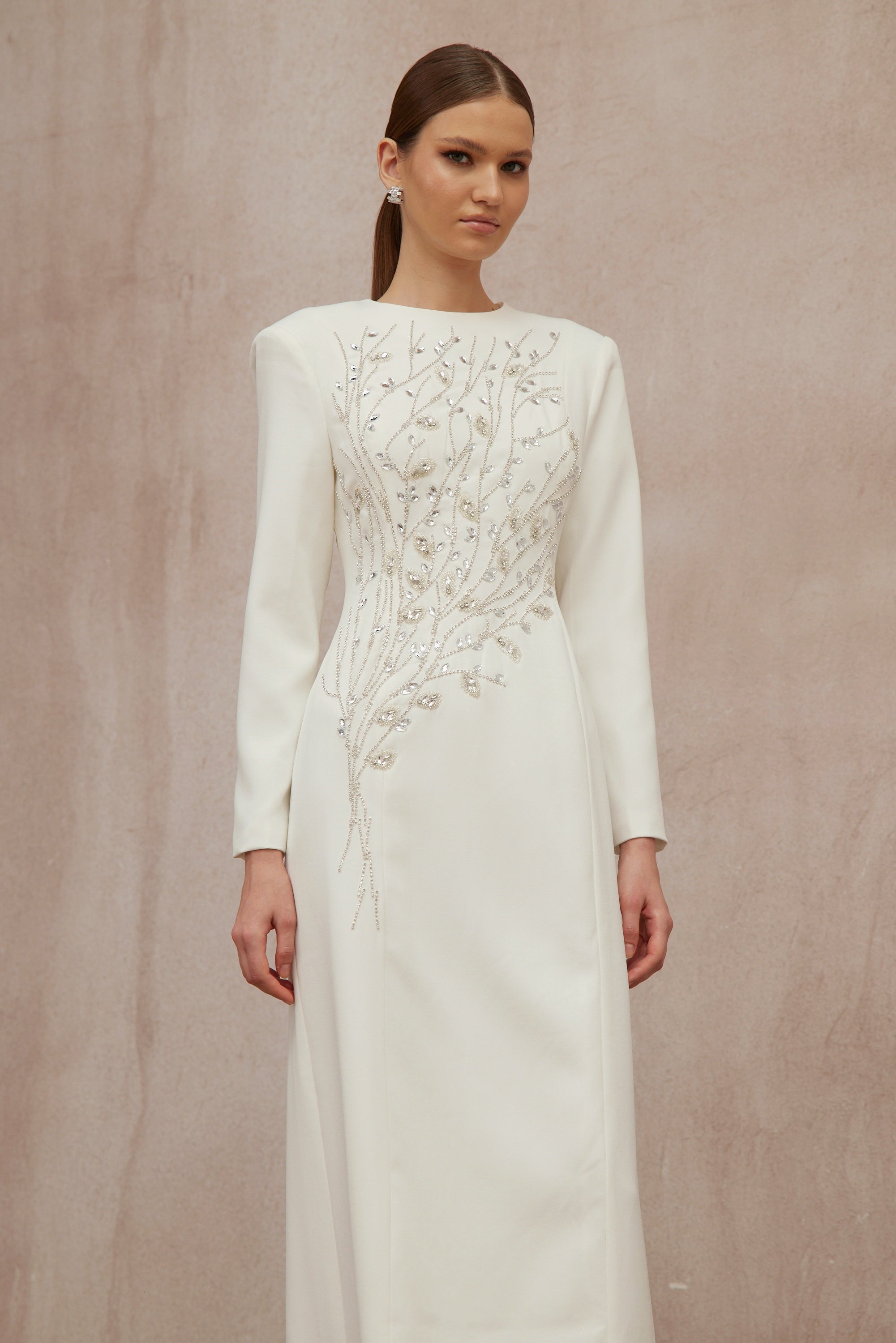 Calliopée White Leaf Appliqué Embellished Maxi Gown (Final Sale-US Only)