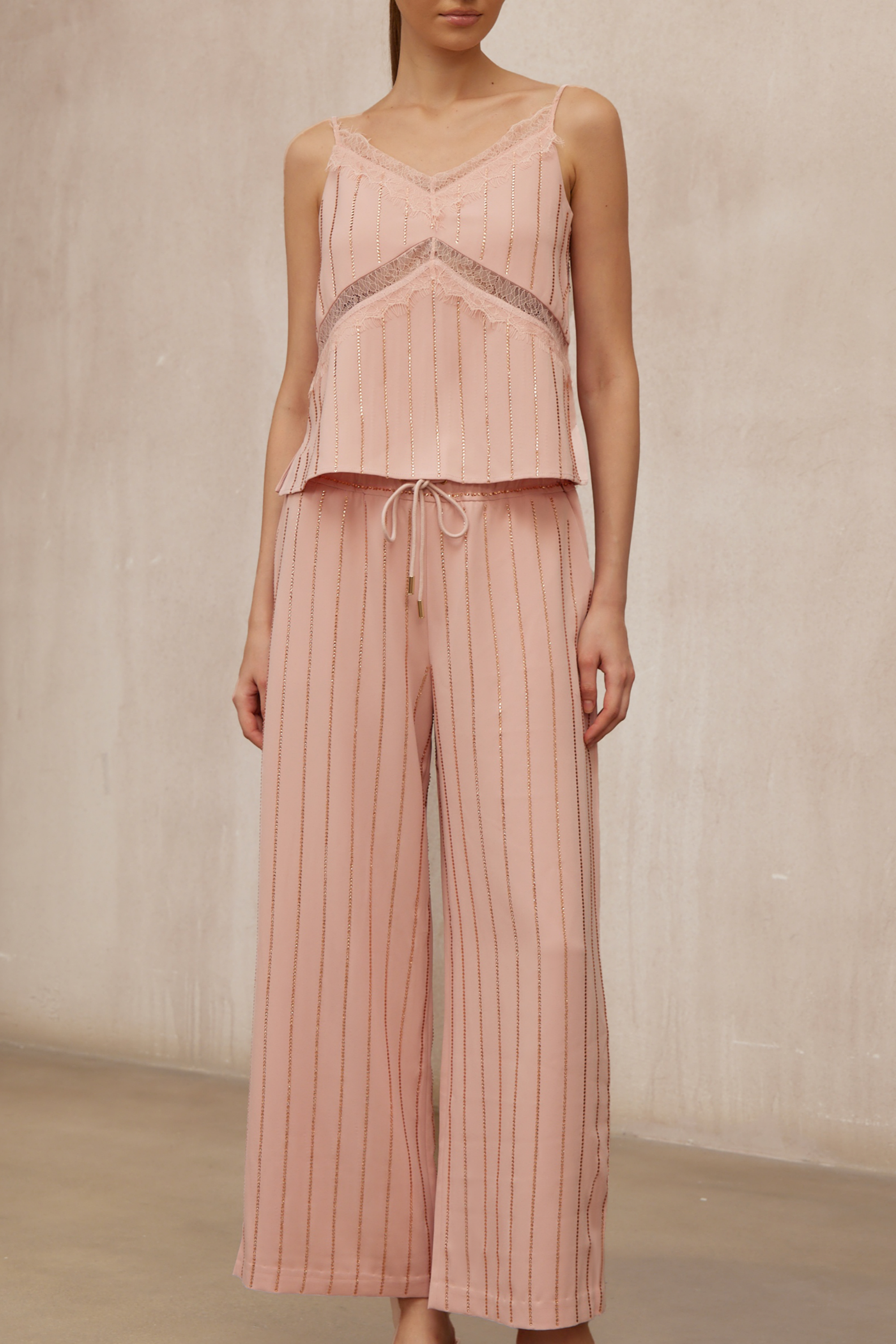Quincie Pink Rhinestone Striped Top & Trousers Set (Final Sale)