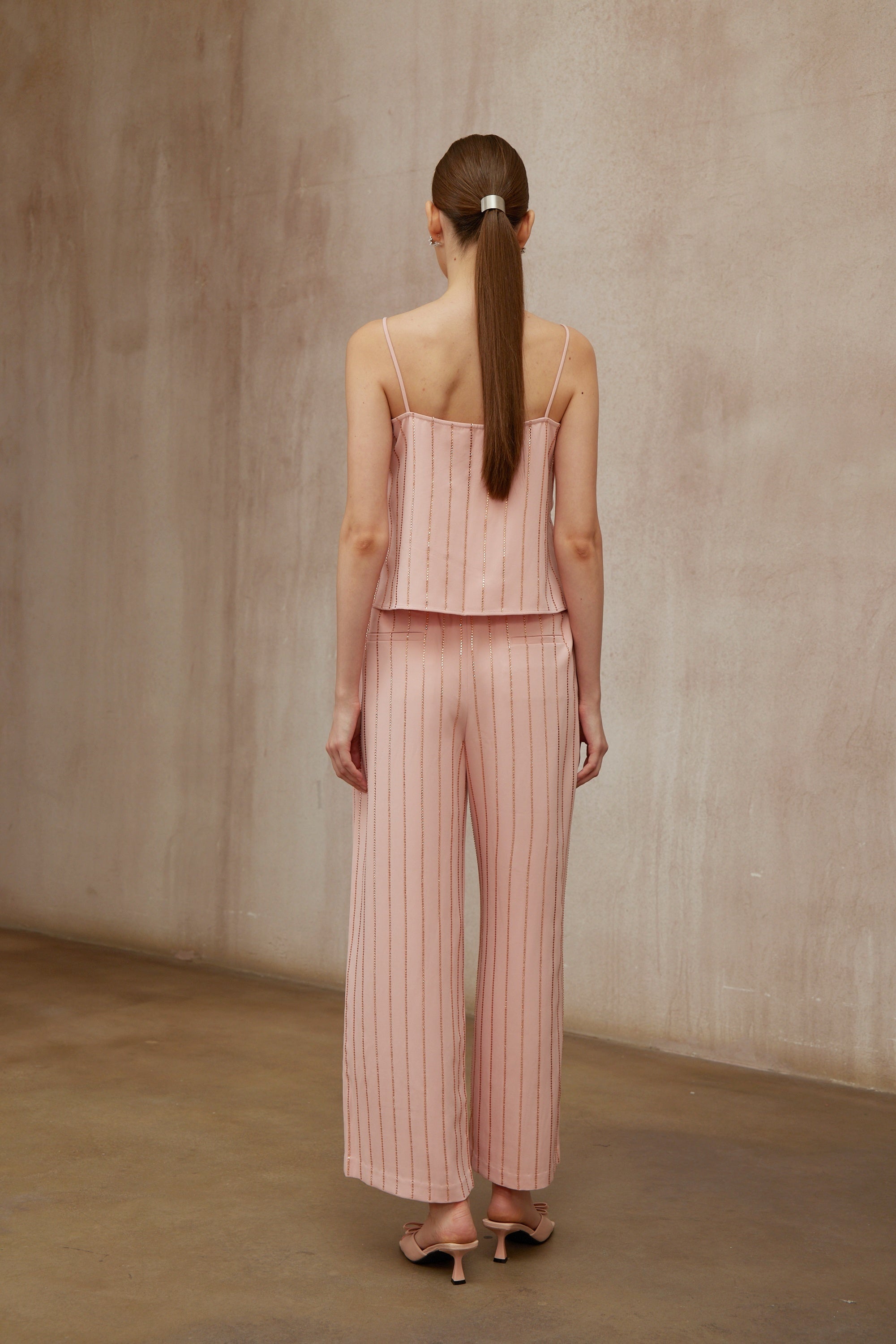Quincie Pink Rhinestone Striped Top & Trousers Set (Final Sale)