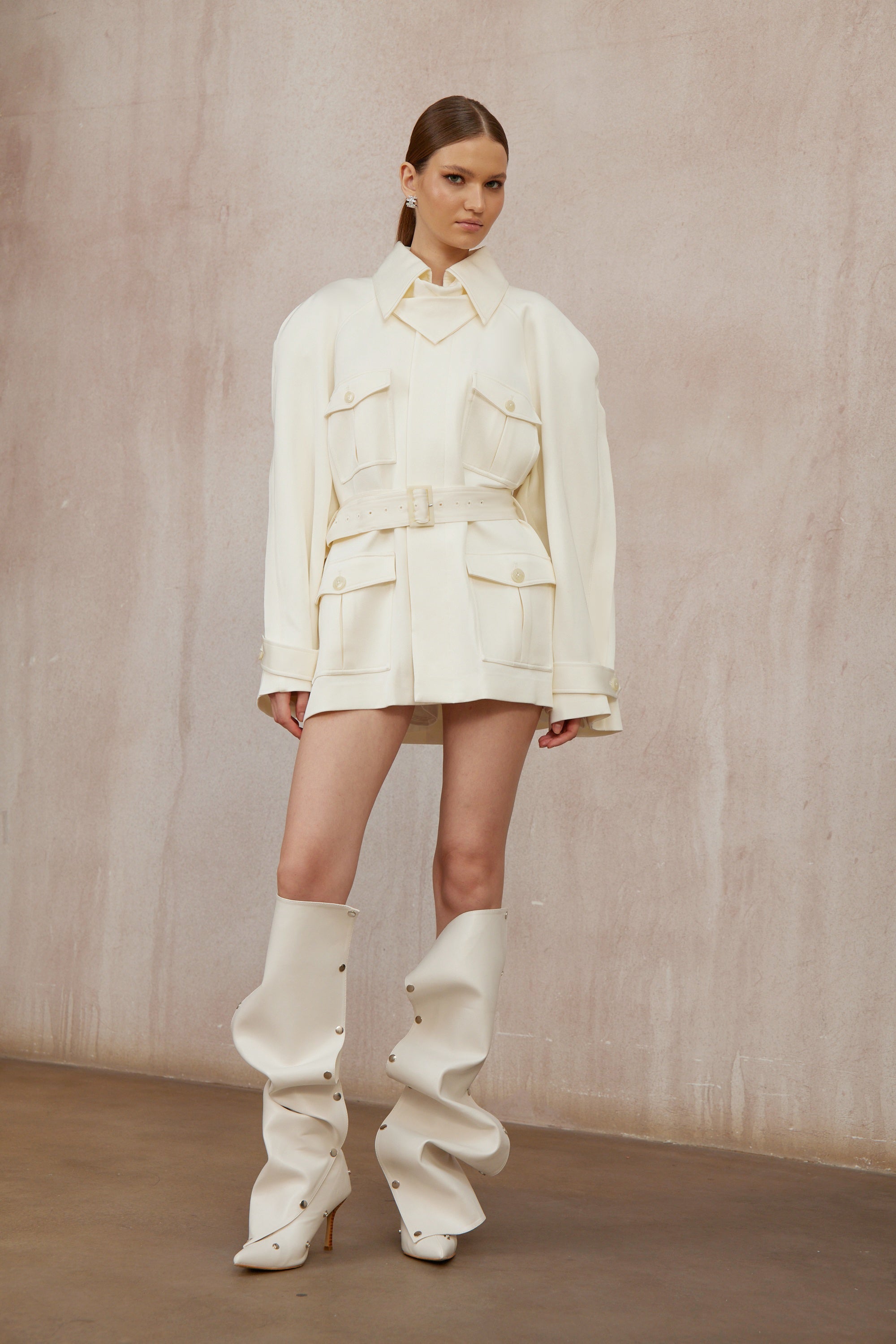 Ambre Cream White Belted Trench Coat
