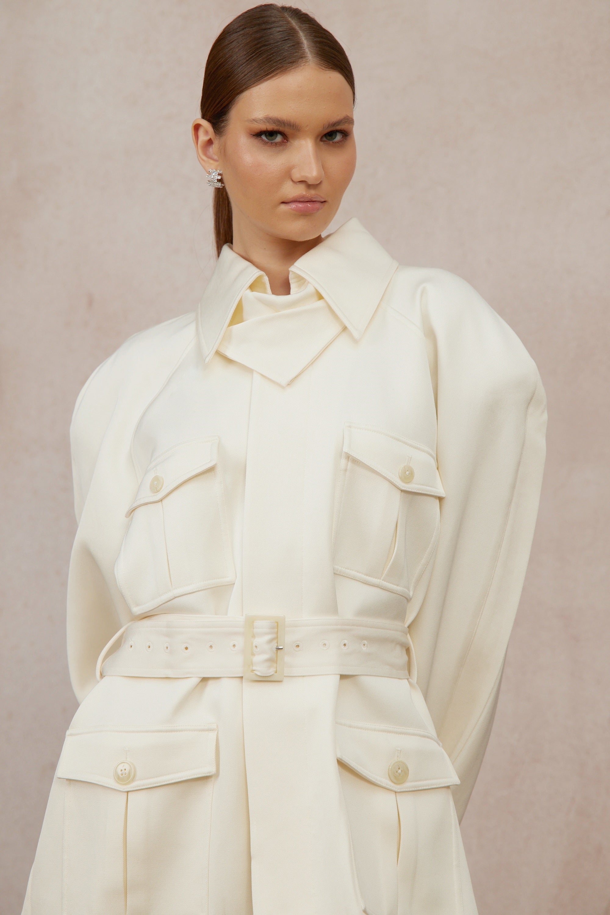 Ambre Cream White Belted Trench Coat