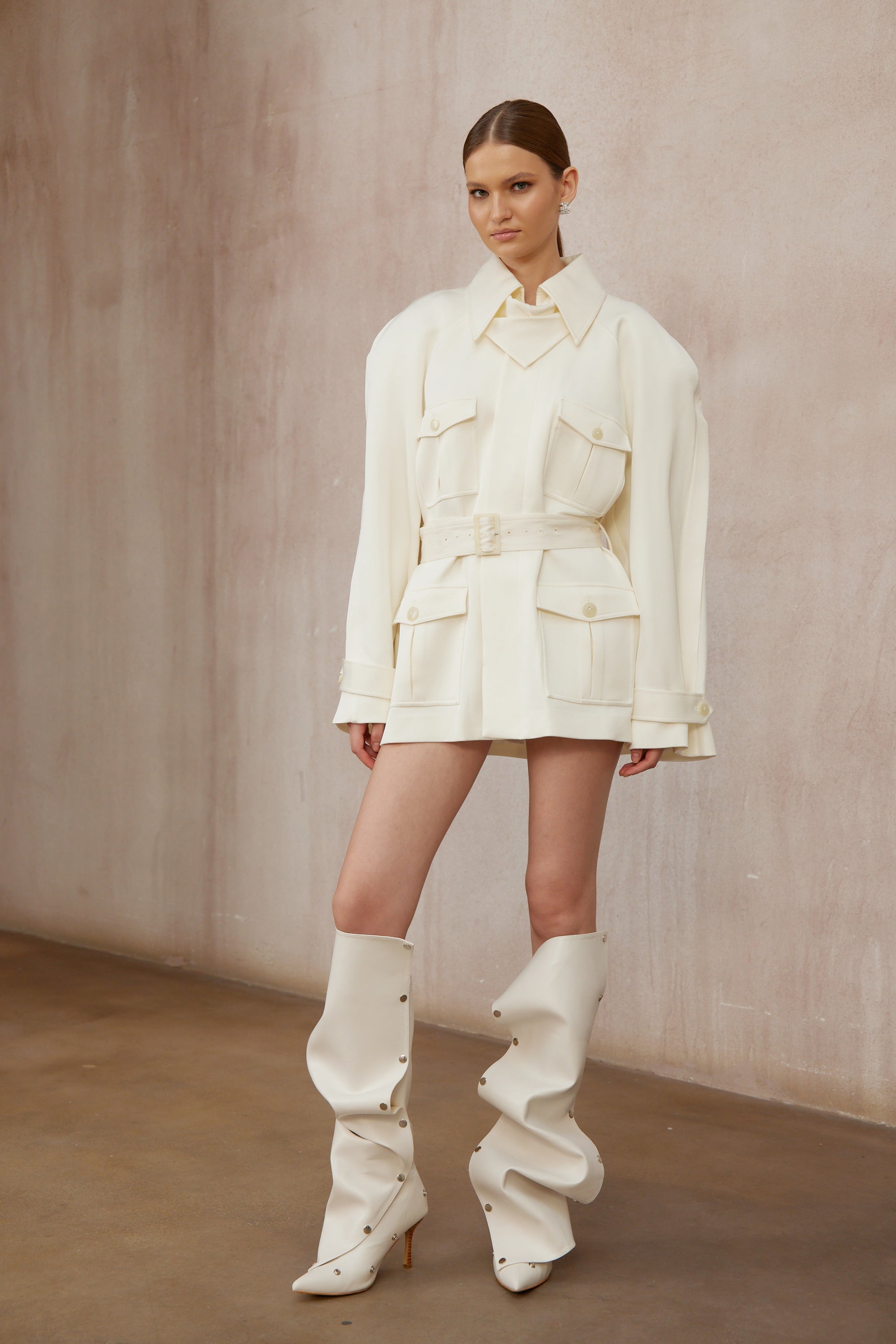 Ambre Cream White Belted Trench Coat