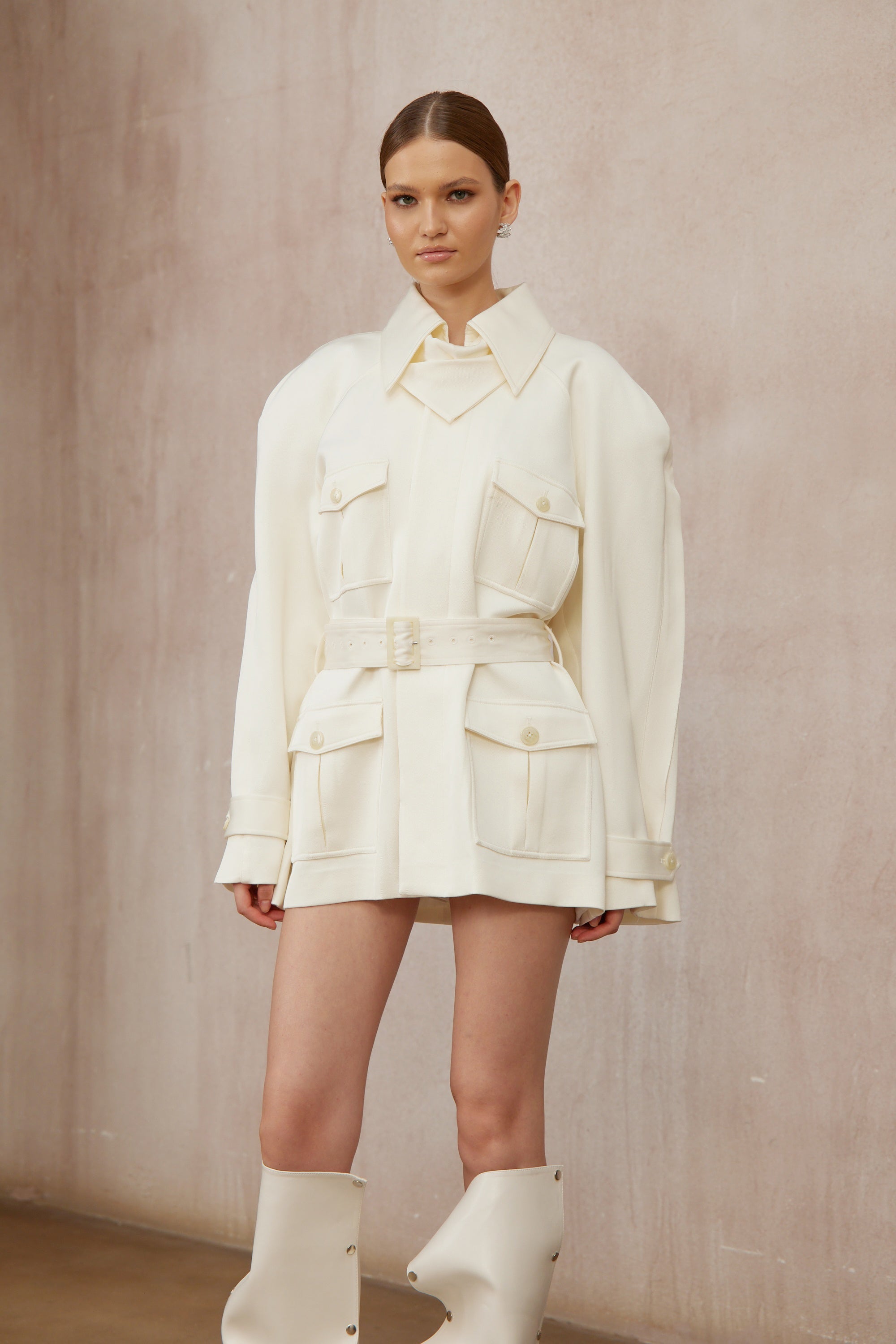 Ambre Cream White Belted Trench Coat