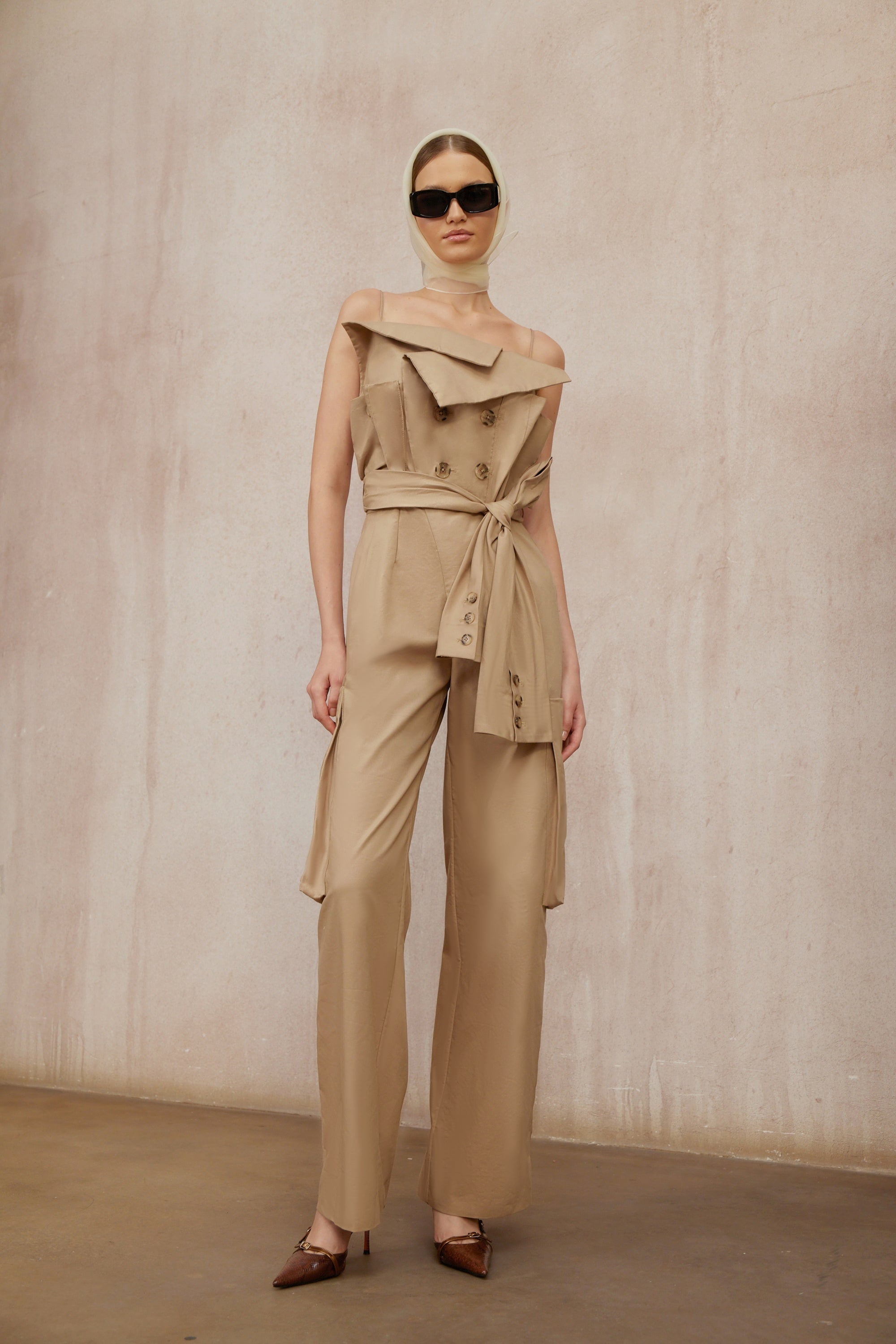 Nanette Khaki Asymmetrical Double Breasted Jumpsuit