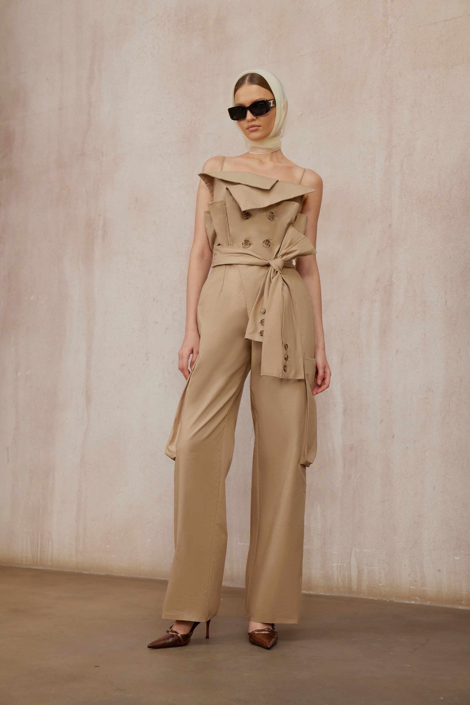 Nanette Khaki Asymmetrical Double Breasted Jumpsuit