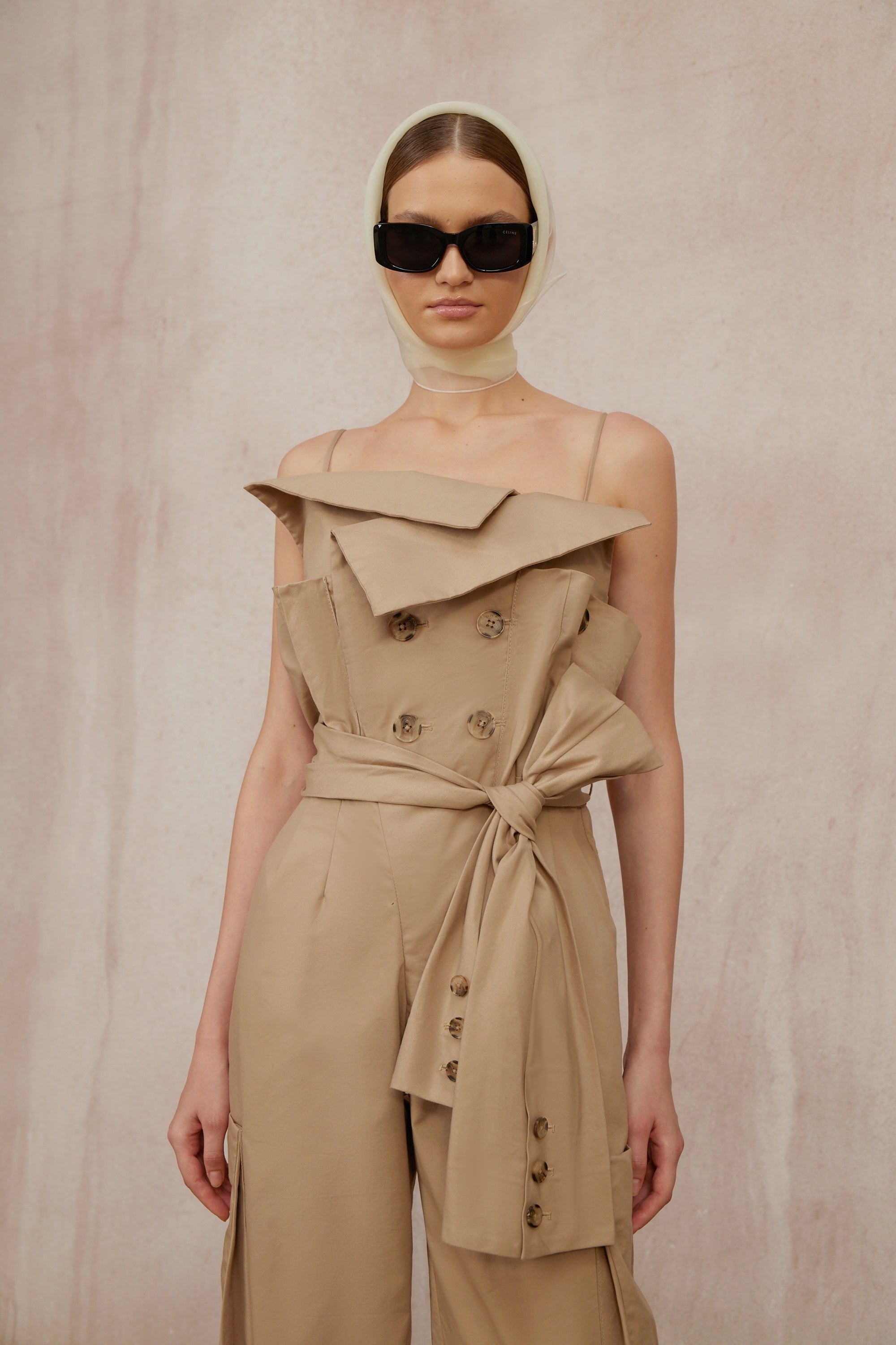 Nanette Khaki Asymmetrical Double Breasted Jumpsuit
