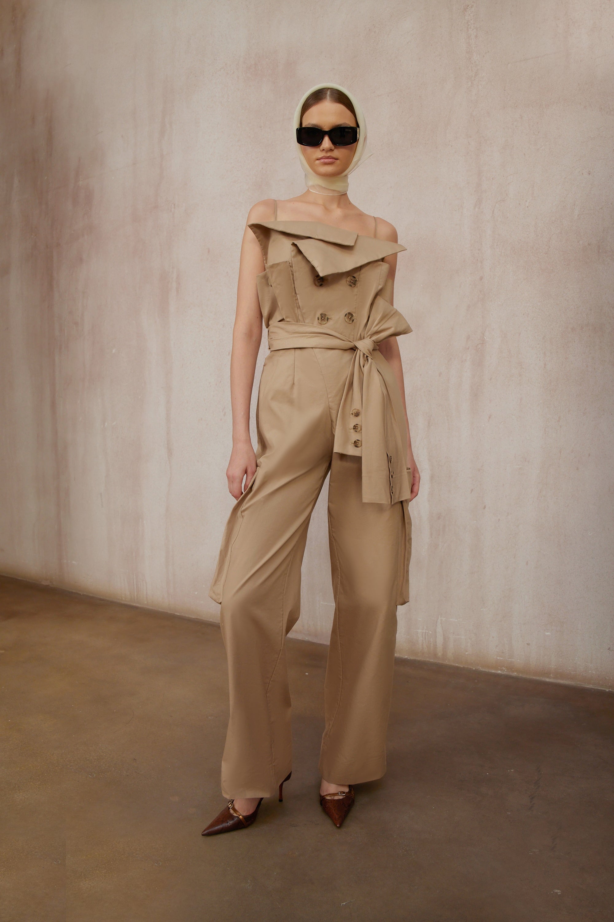 Nanette Khaki Asymmetrical Double Breasted Jumpsuit