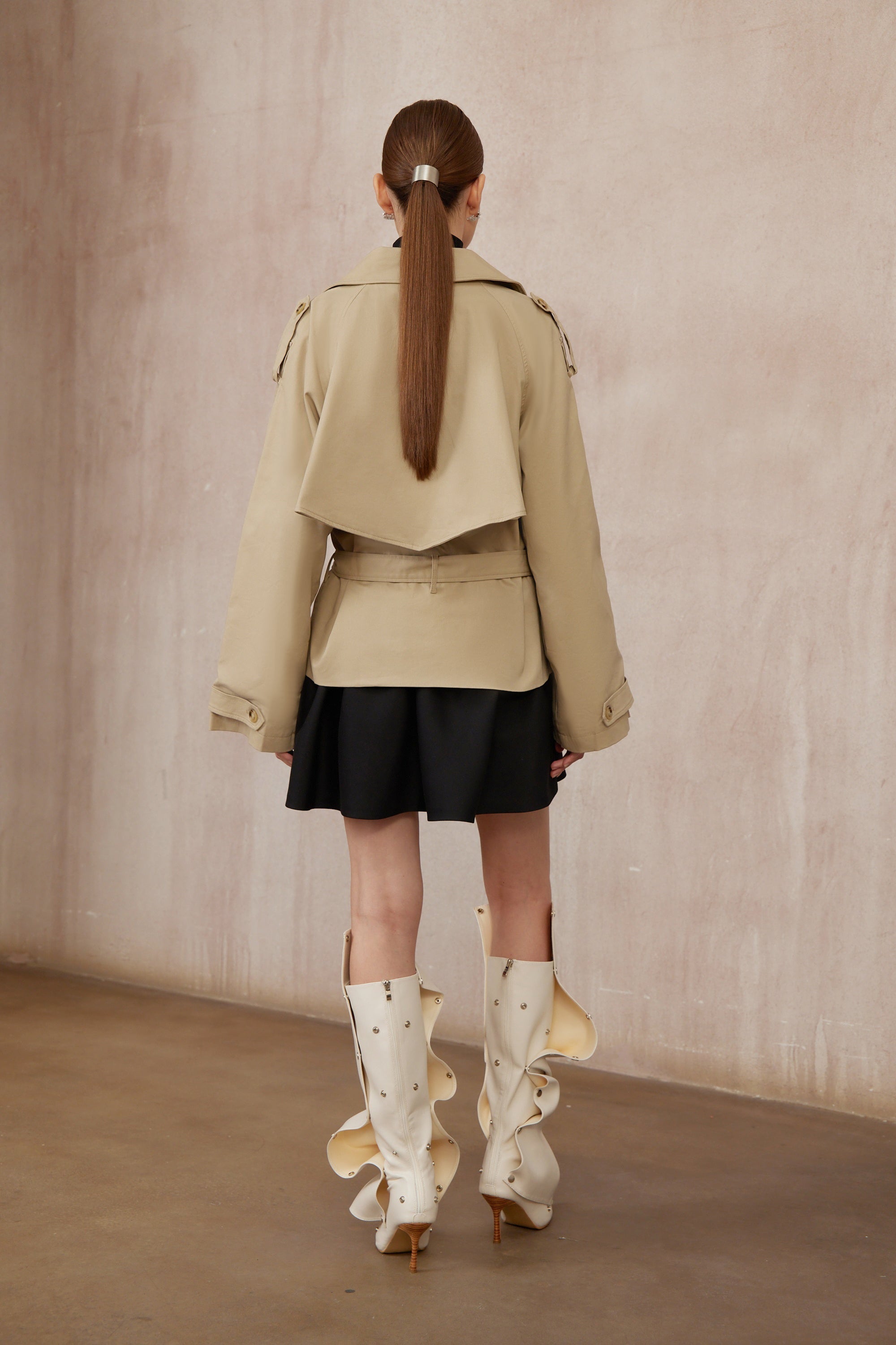 Sandra Khaki Double-Breasted Short Trench Coat