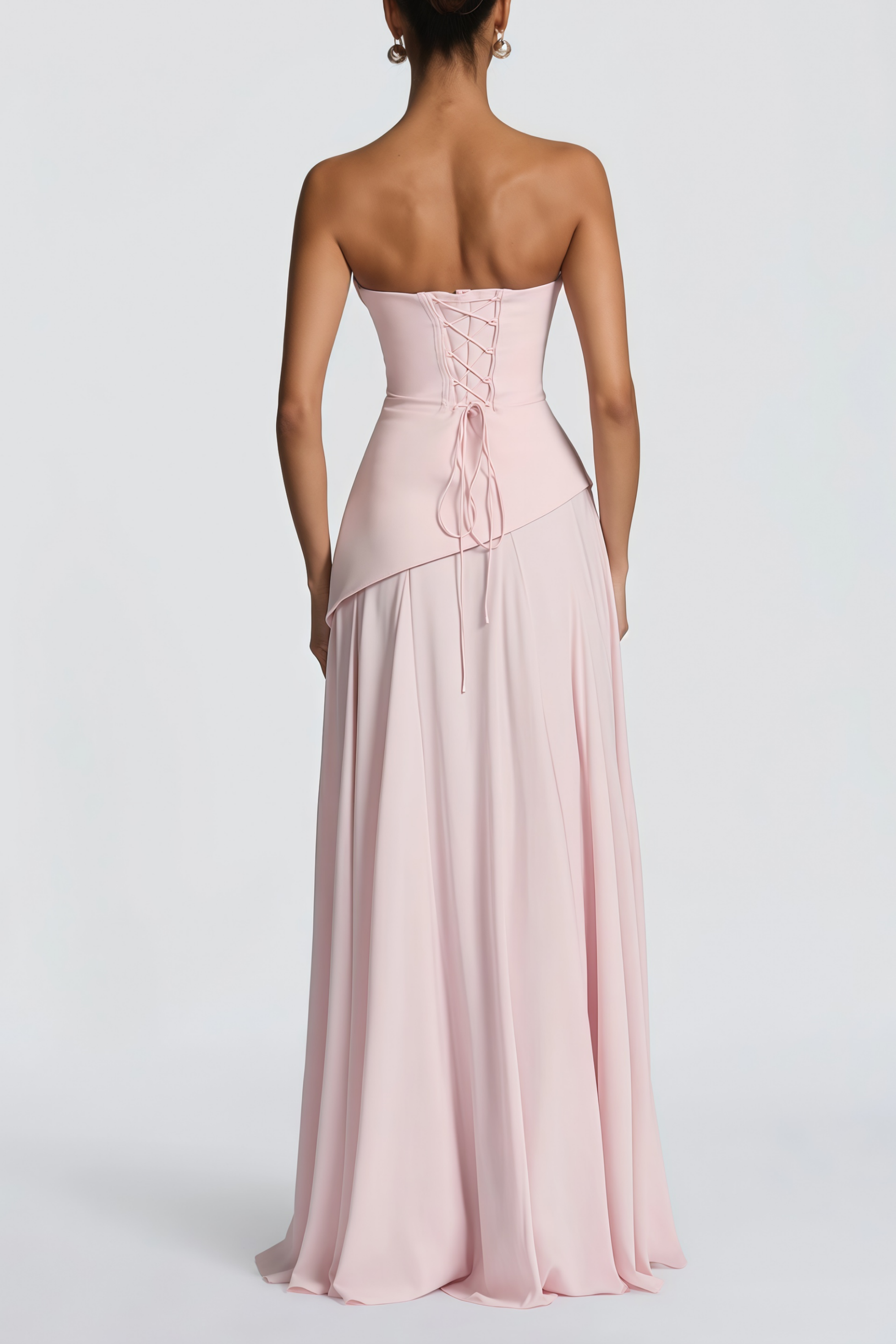 Romane Pink Strapless Corset Chiffon Maxi Dress
