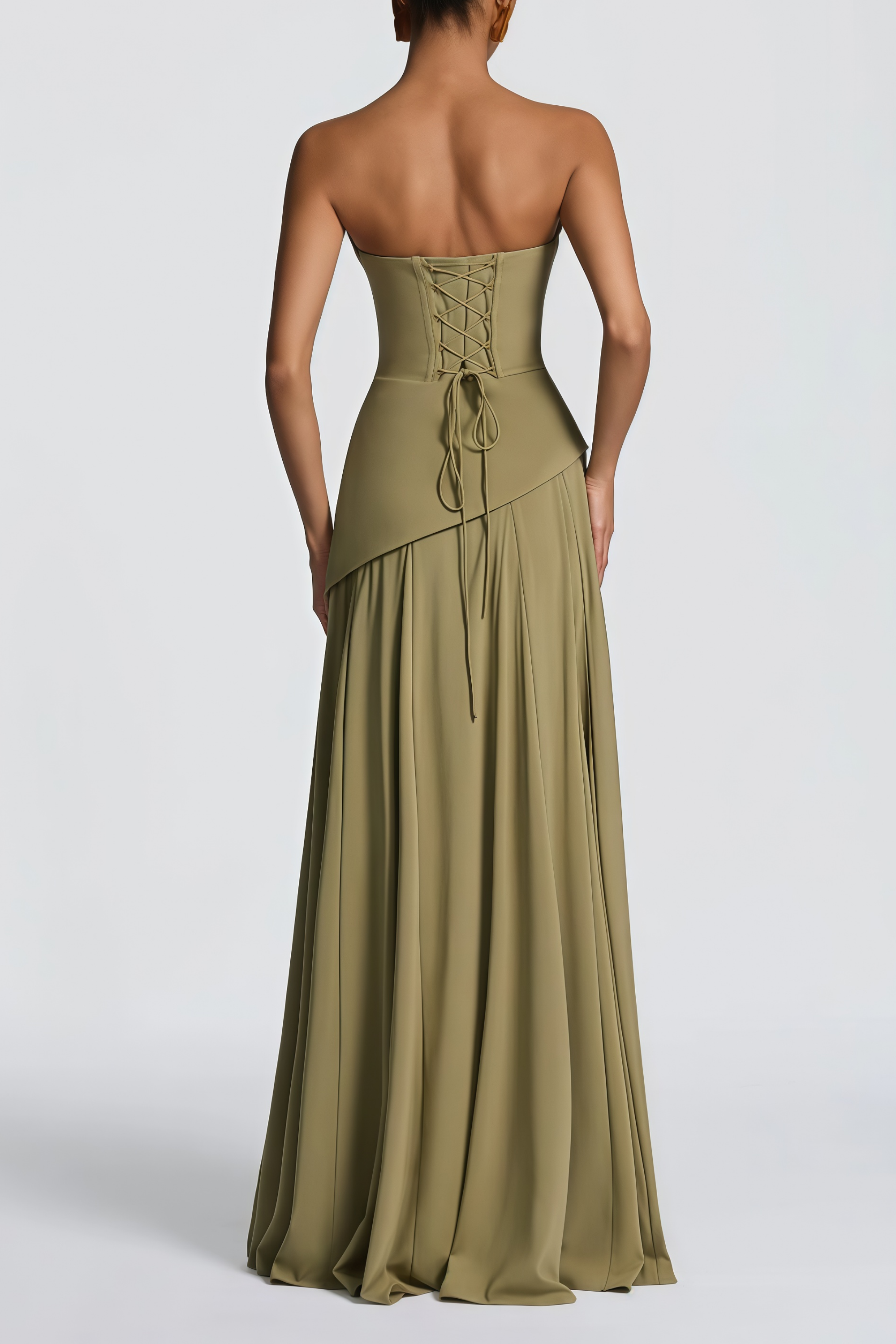 Romane Green Strapless Corset Chiffon Maxi Dress (Final Sale-US Only)