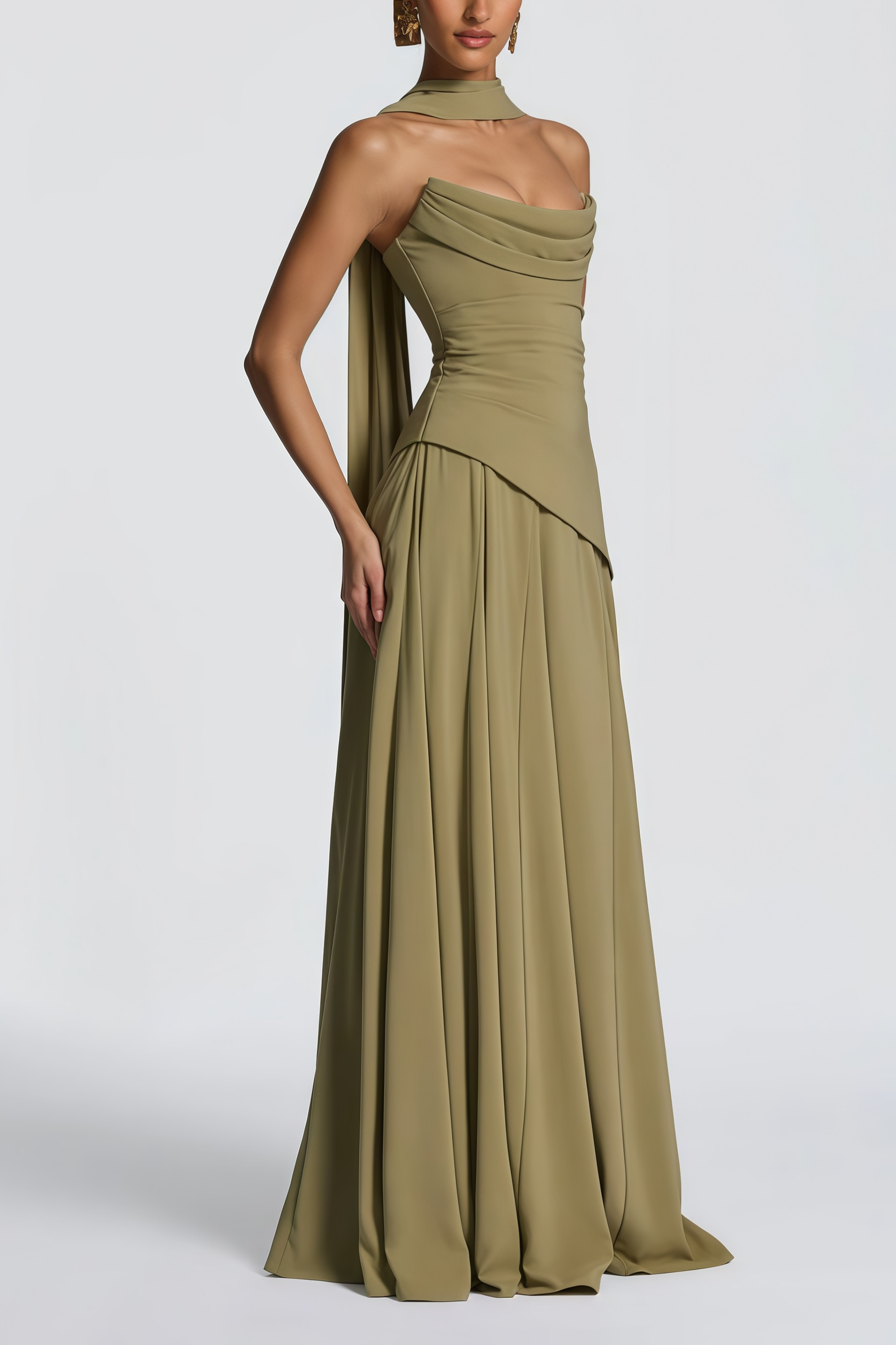 Romane Green Strapless Corset Chiffon Maxi Dress (Final Sale-US Only)