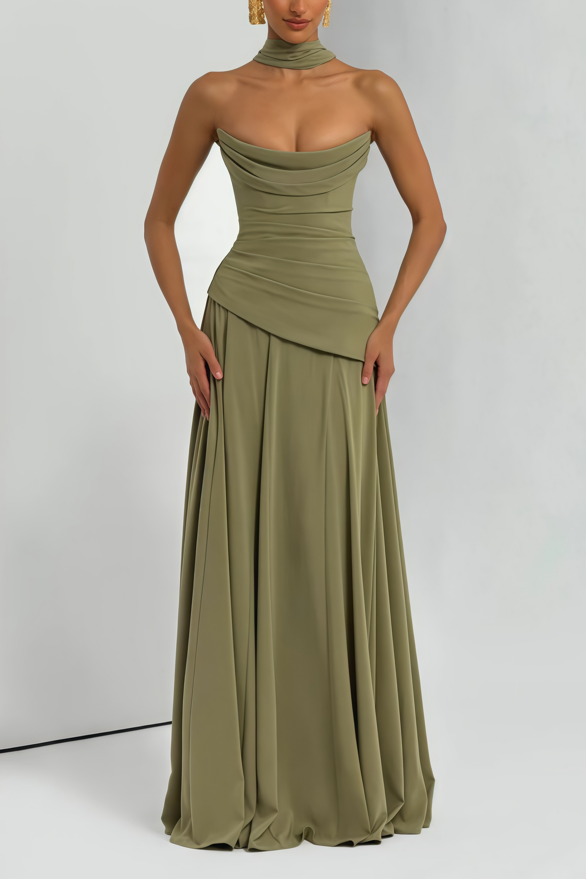 Romane Green Strapless Corset Chiffon Maxi Dress (Final Sale-US Only)
