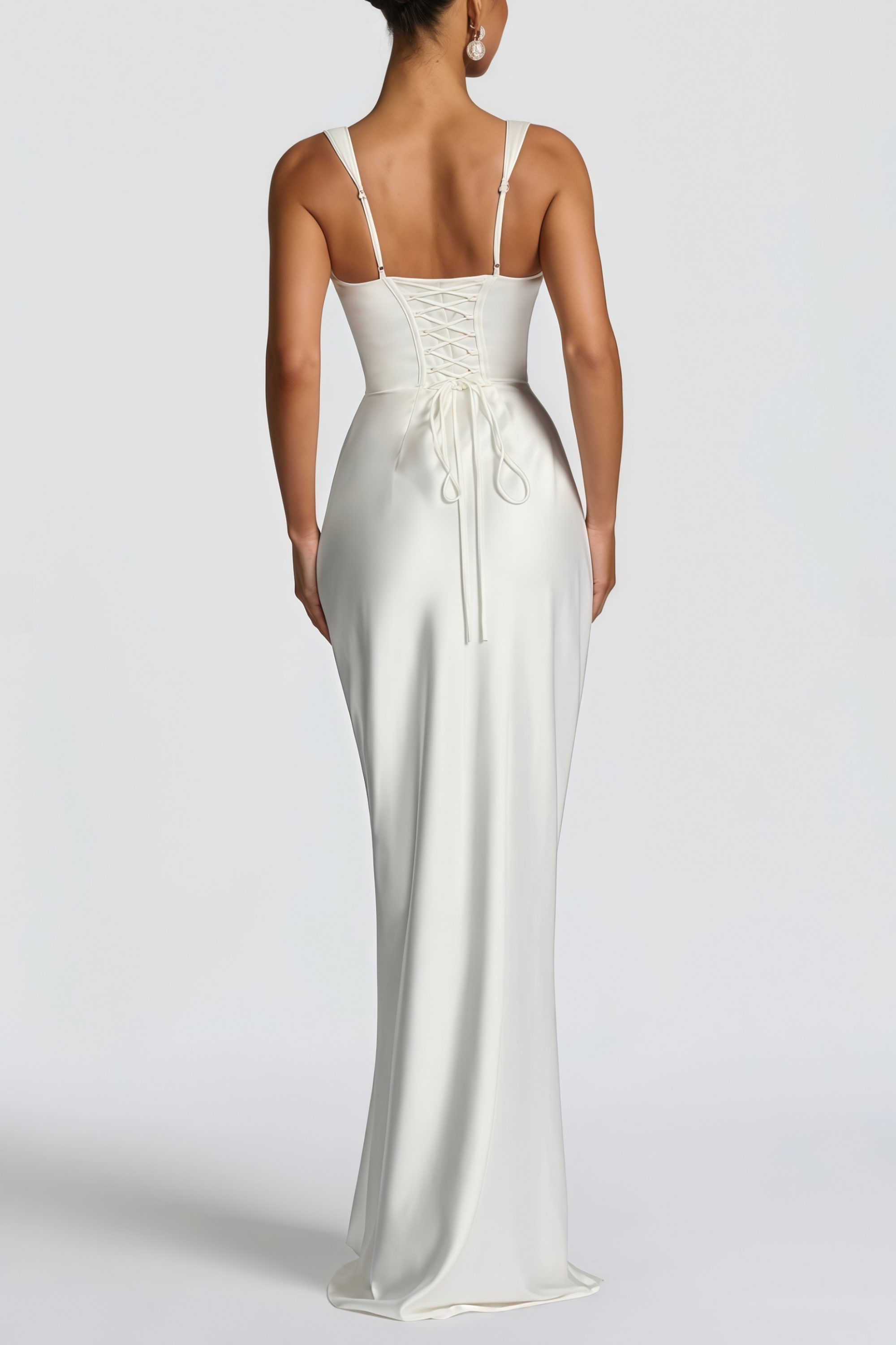 Inmaculada White Ruched Satin Maxi Dress (Final Sale-US Only)