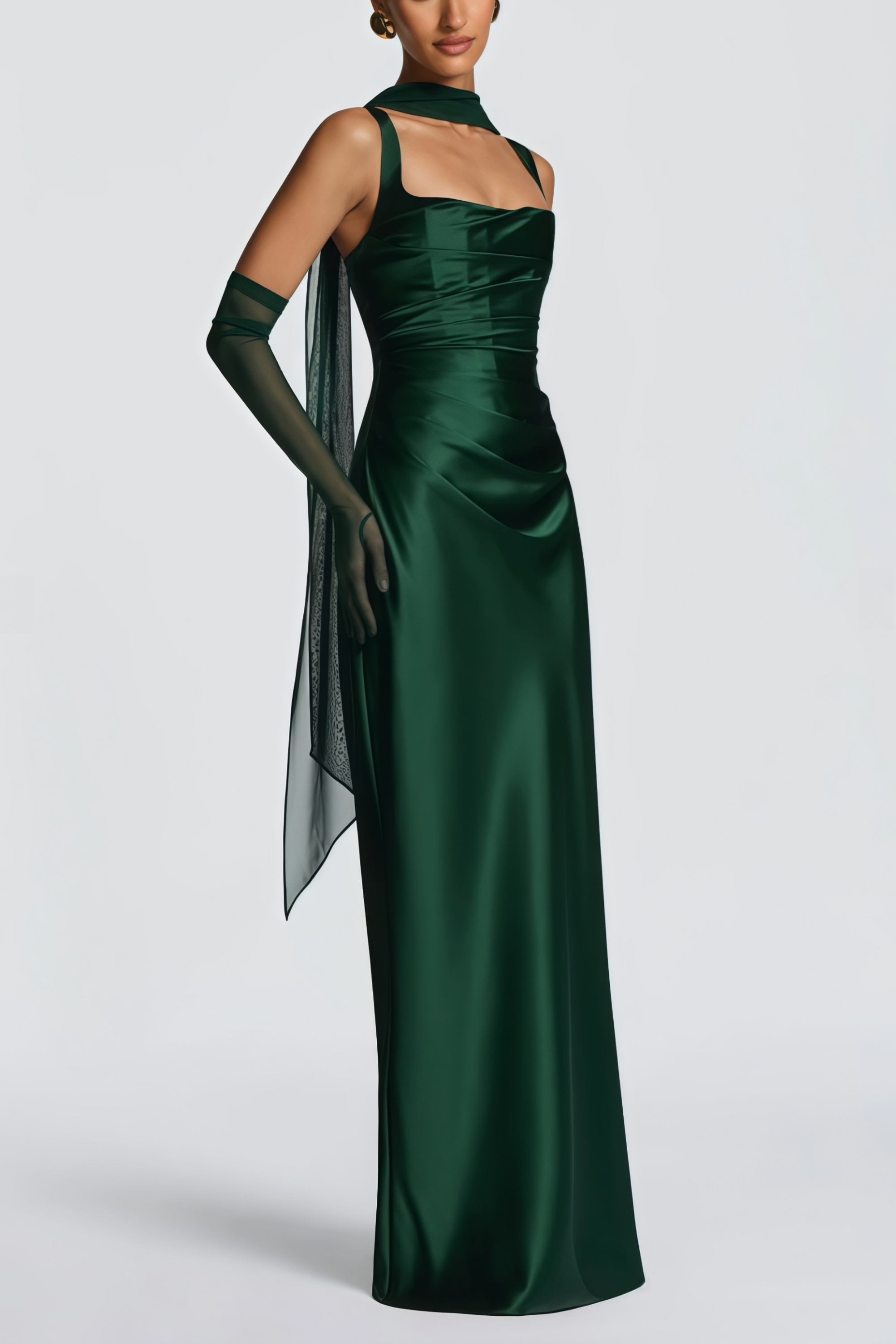 Inmaculada Emerald Ruched Satin Maxi Dress