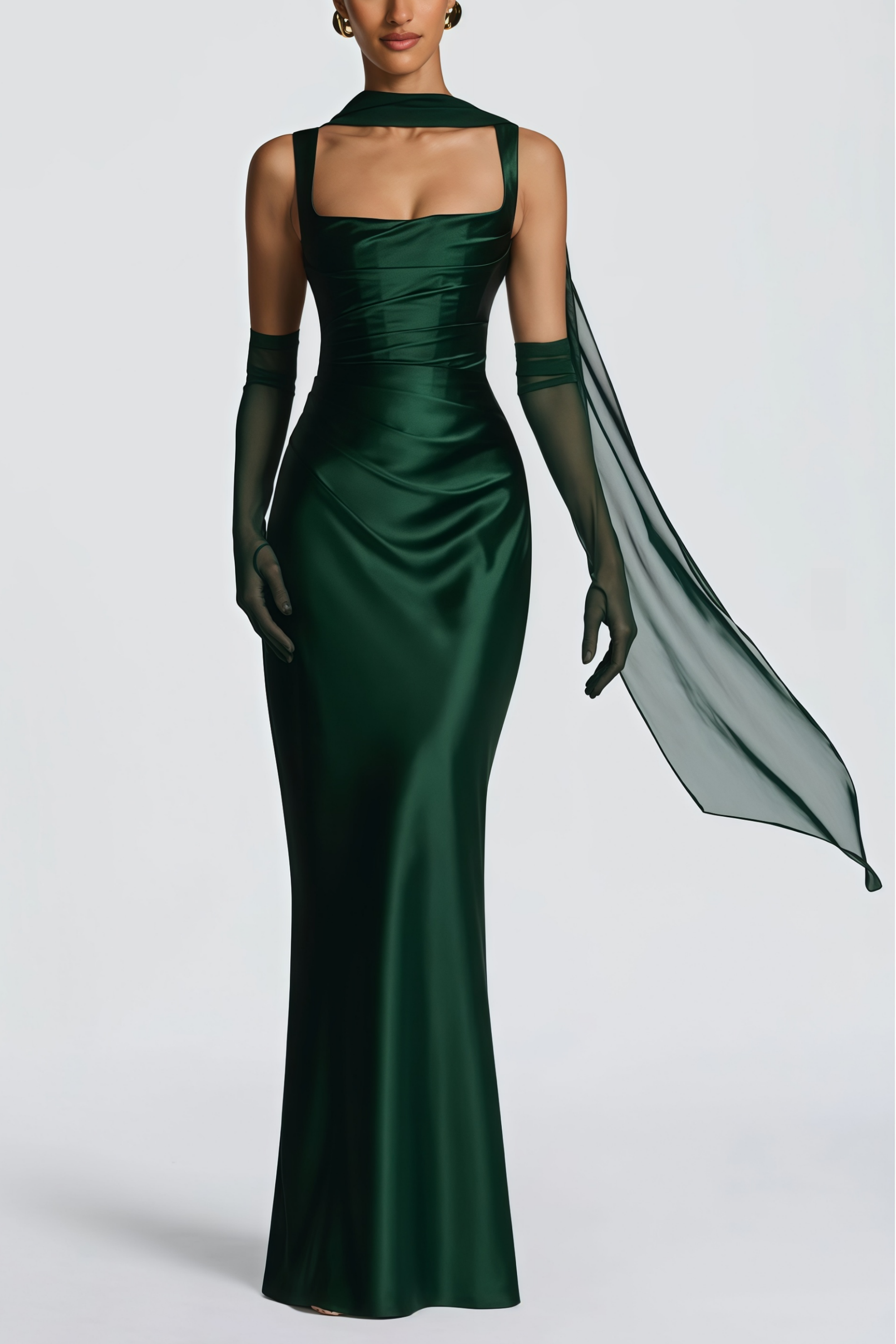 Inmaculada Emerald Ruched Satin Maxi Dress