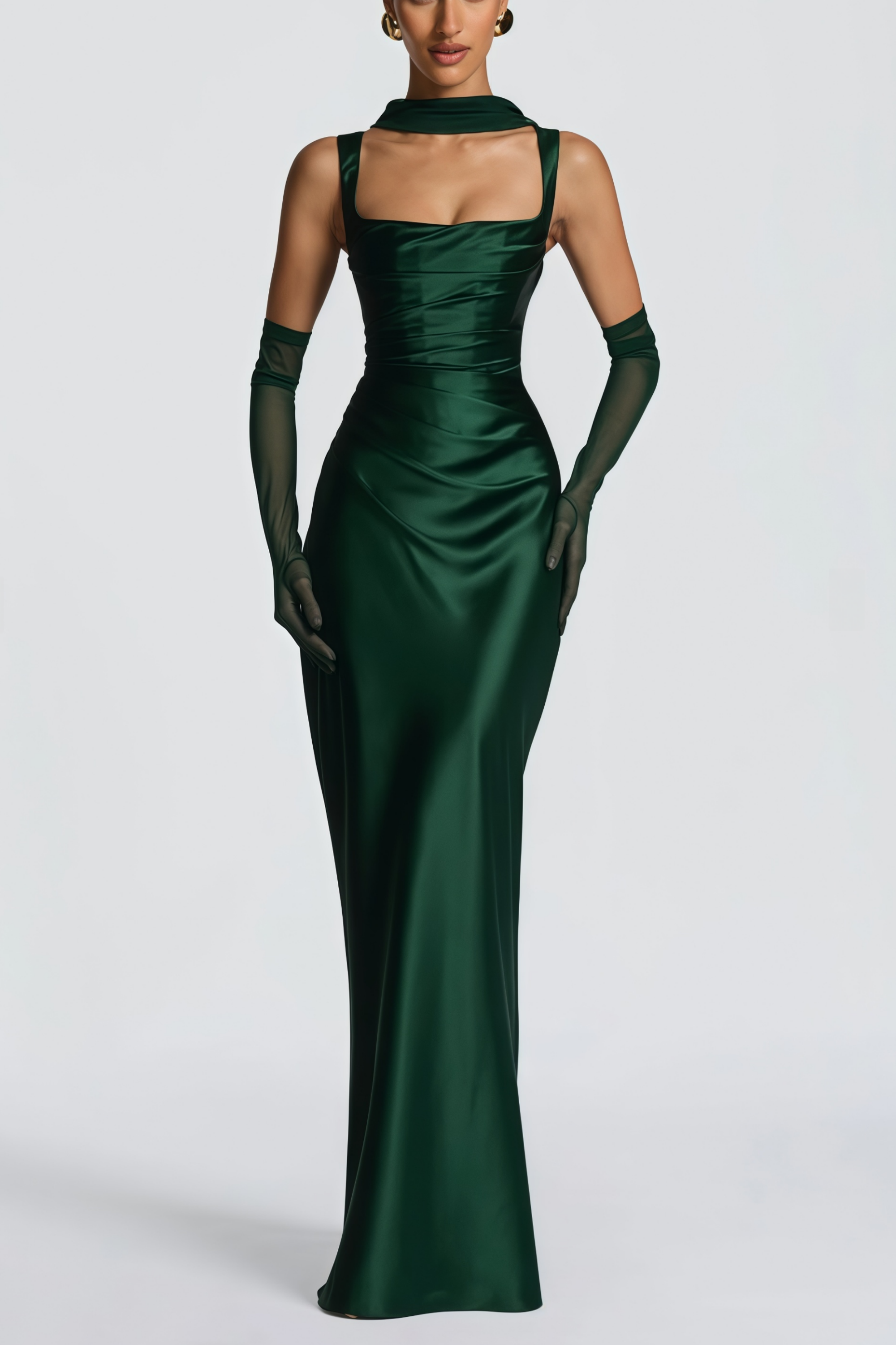 Inmaculada Emerald Ruched Satin Maxi Dress