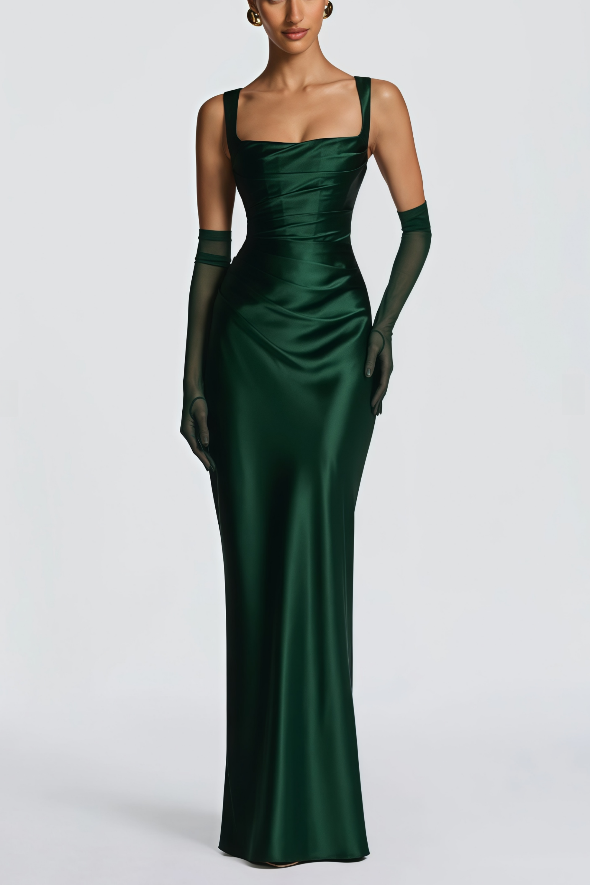 Inmaculada Emerald Ruched Satin Maxi Dress