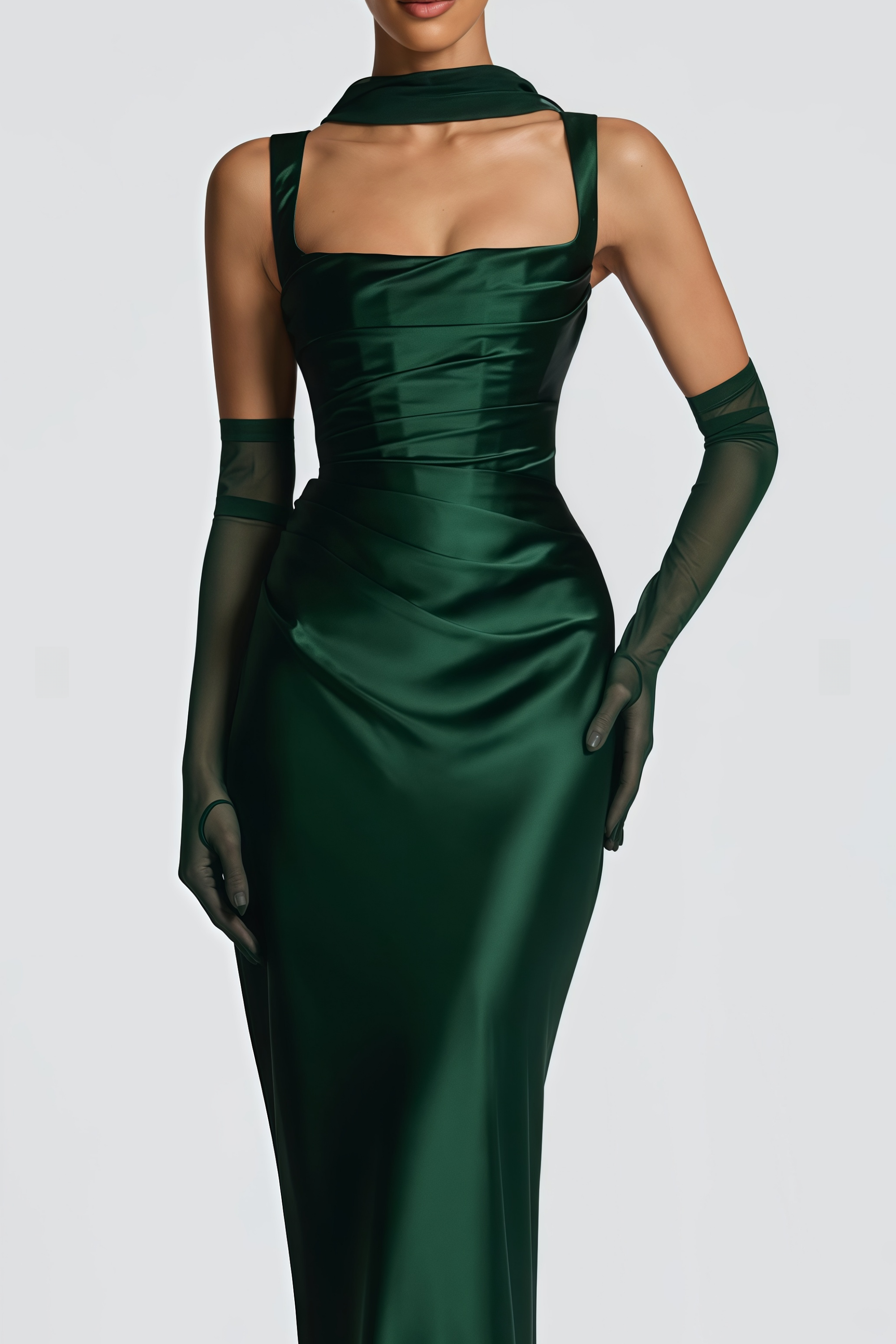 Inmaculada Emerald Ruched Satin Maxi Dress (Final Sale-US Only)