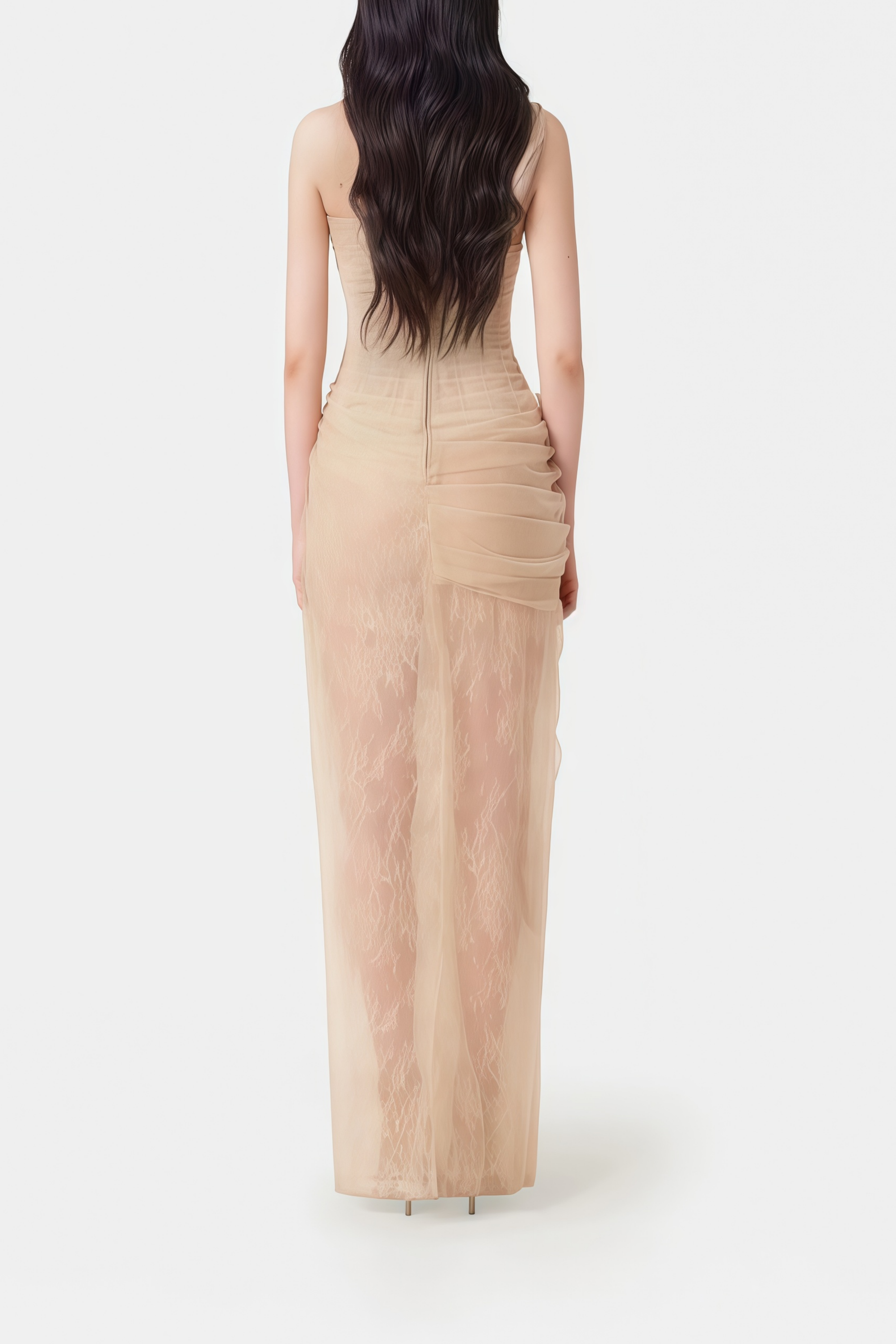 Juno Neutral Pleated Mesh Midi Dress (Final Sale-US Only)