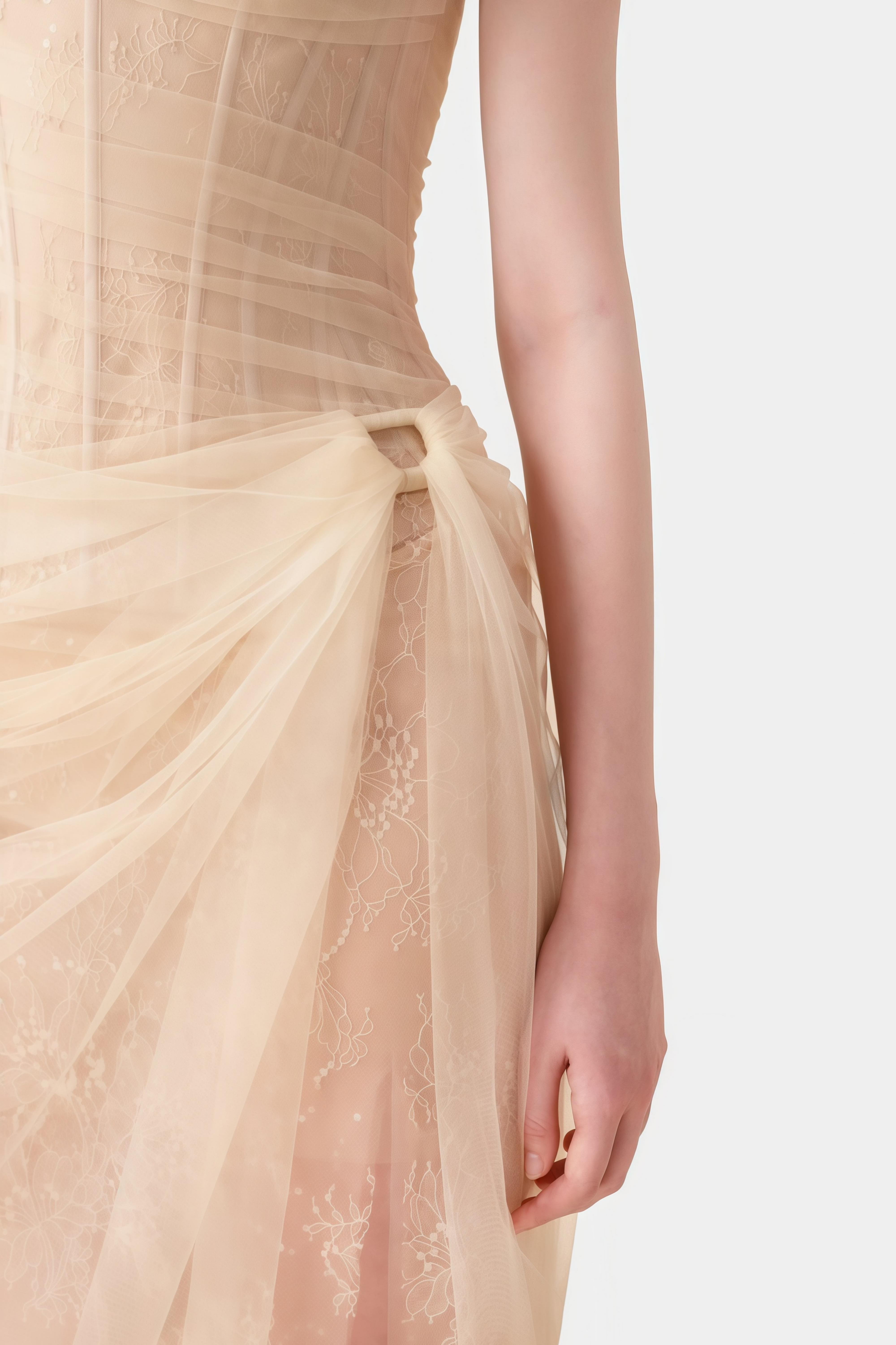 Juno Neutral Pleated Mesh Midi Dress (Final Sale-US Only)