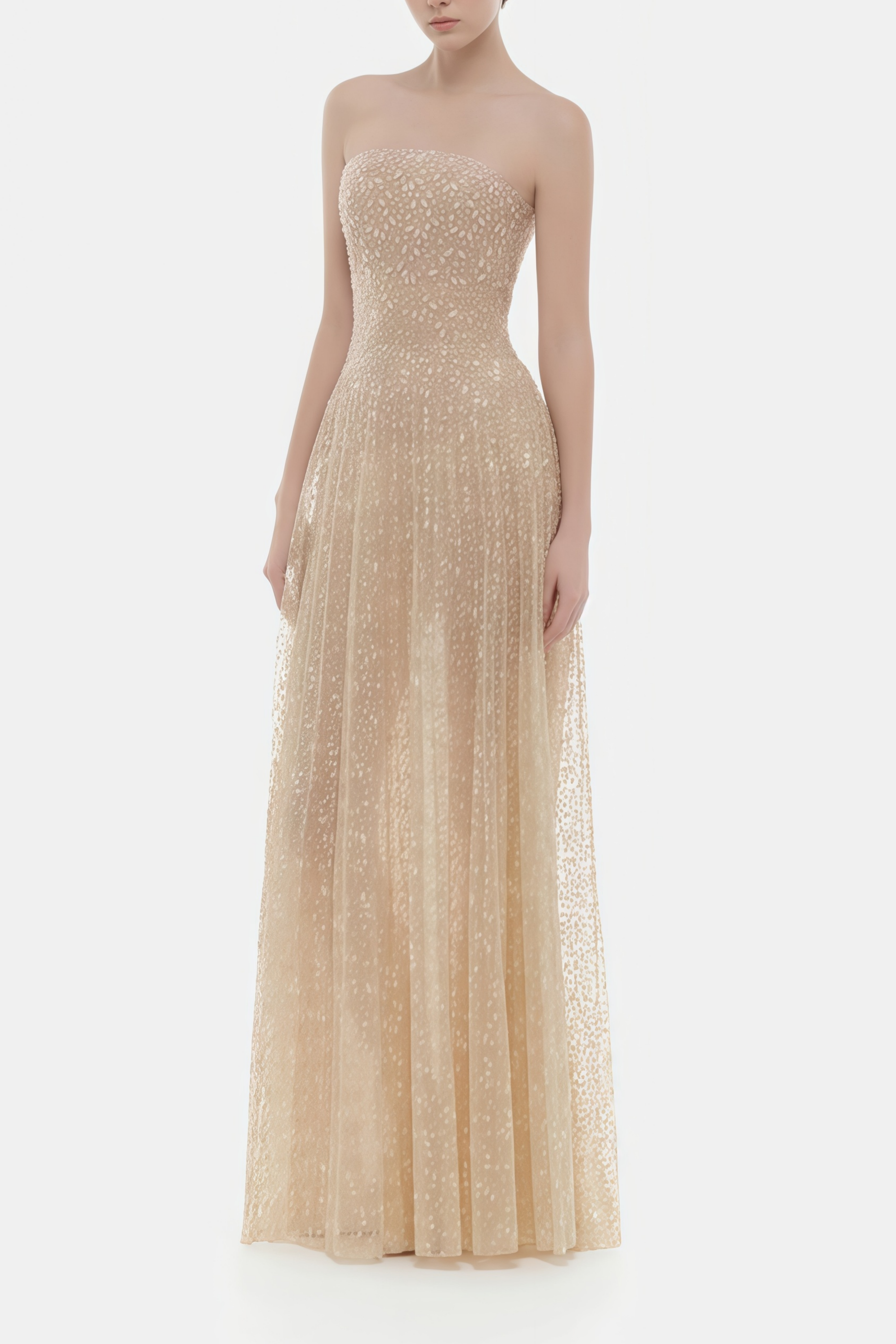 Ginetta Neutral Sequined Floral Lace Maxi Dress (Final Sale-US Only)