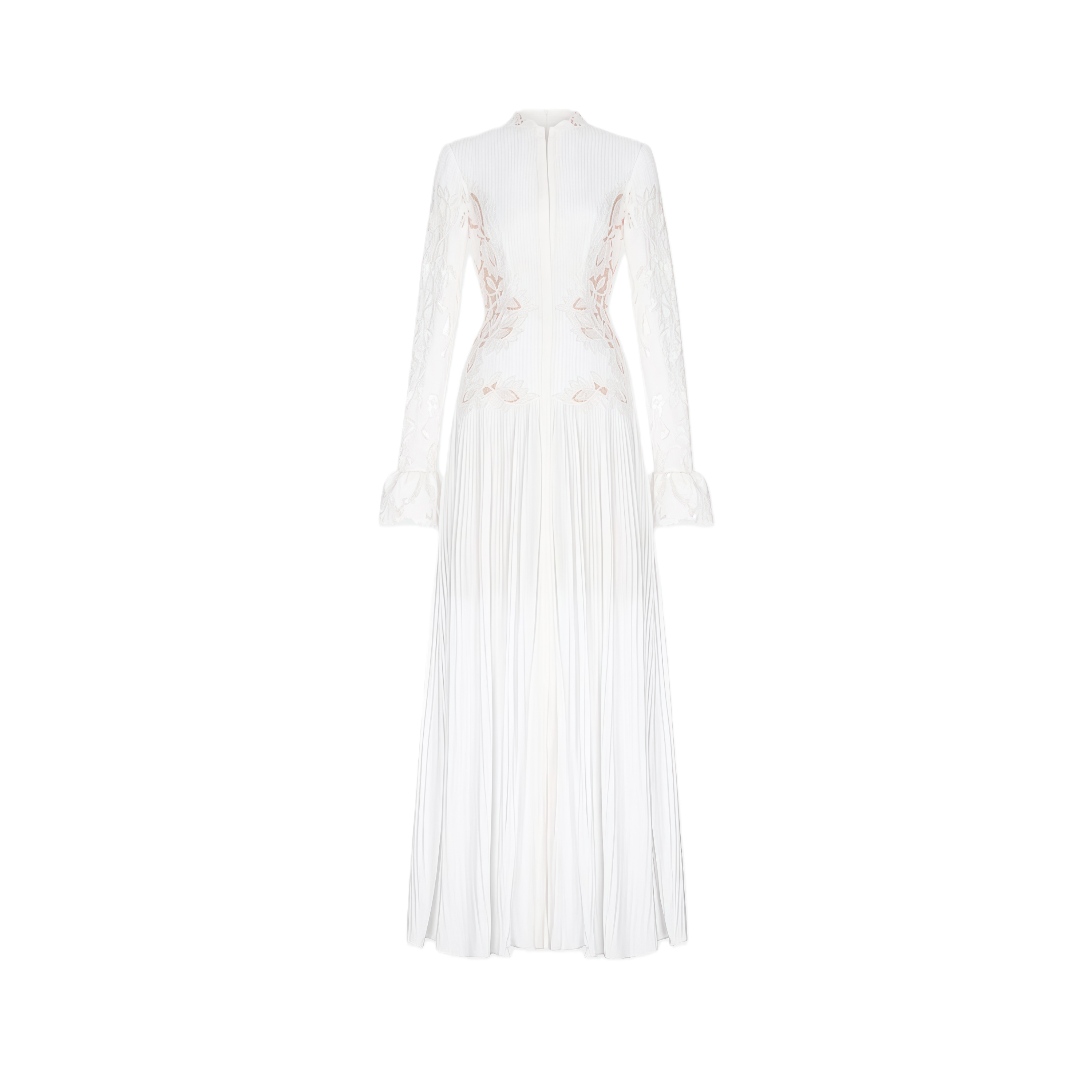 Chiara White Lace Panel Pleated Midi Dress (Final Sale-US Only)