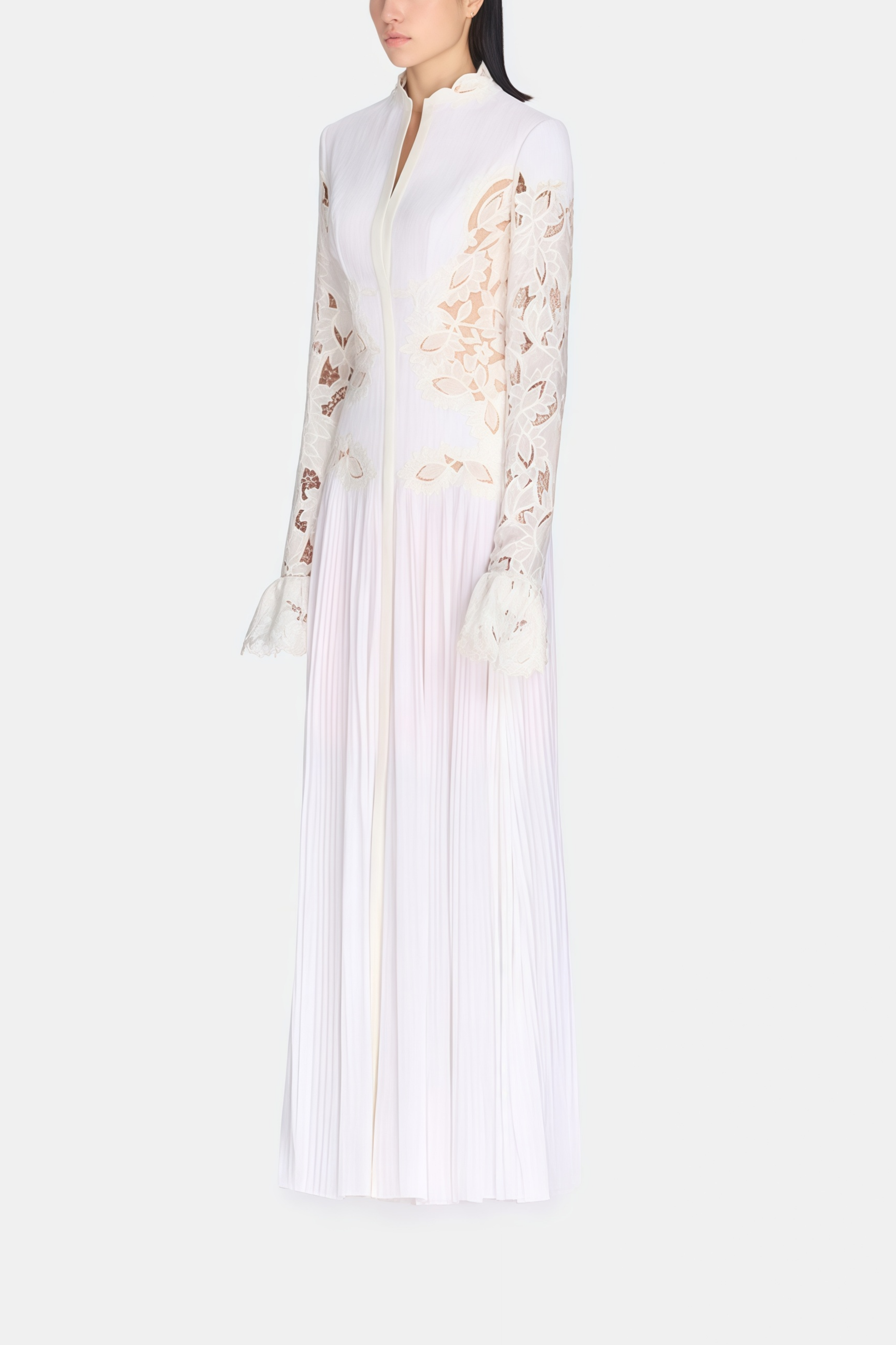 Chiara White Lace Panel Pleated Midi Dress (Final Sale-US Only)