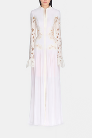 Chiara White Lace Panel Pleated Midi Dress (Final Sale-US Only)