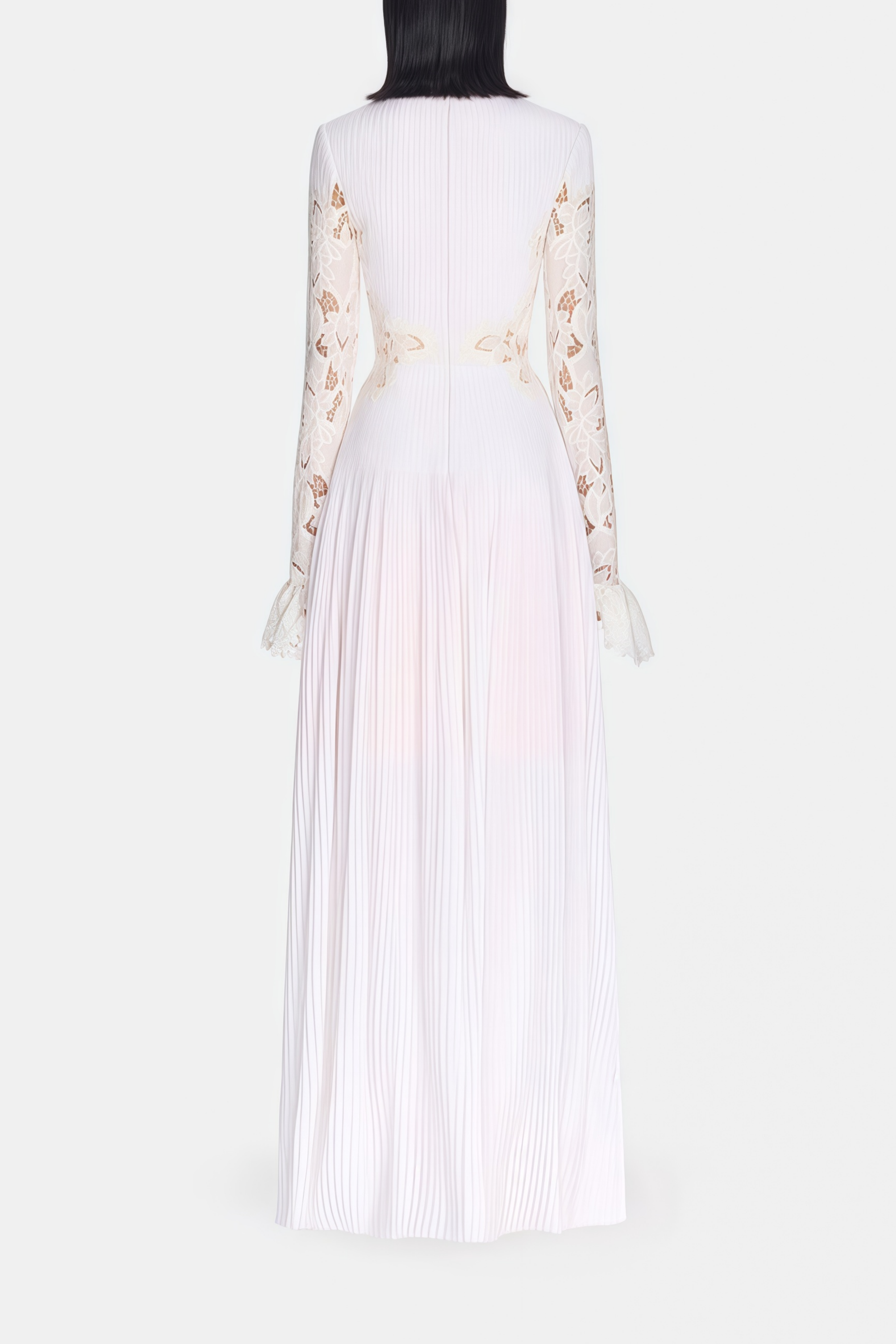 Chiara White Lace Panel Pleated Midi Dress (Final Sale-US Only)