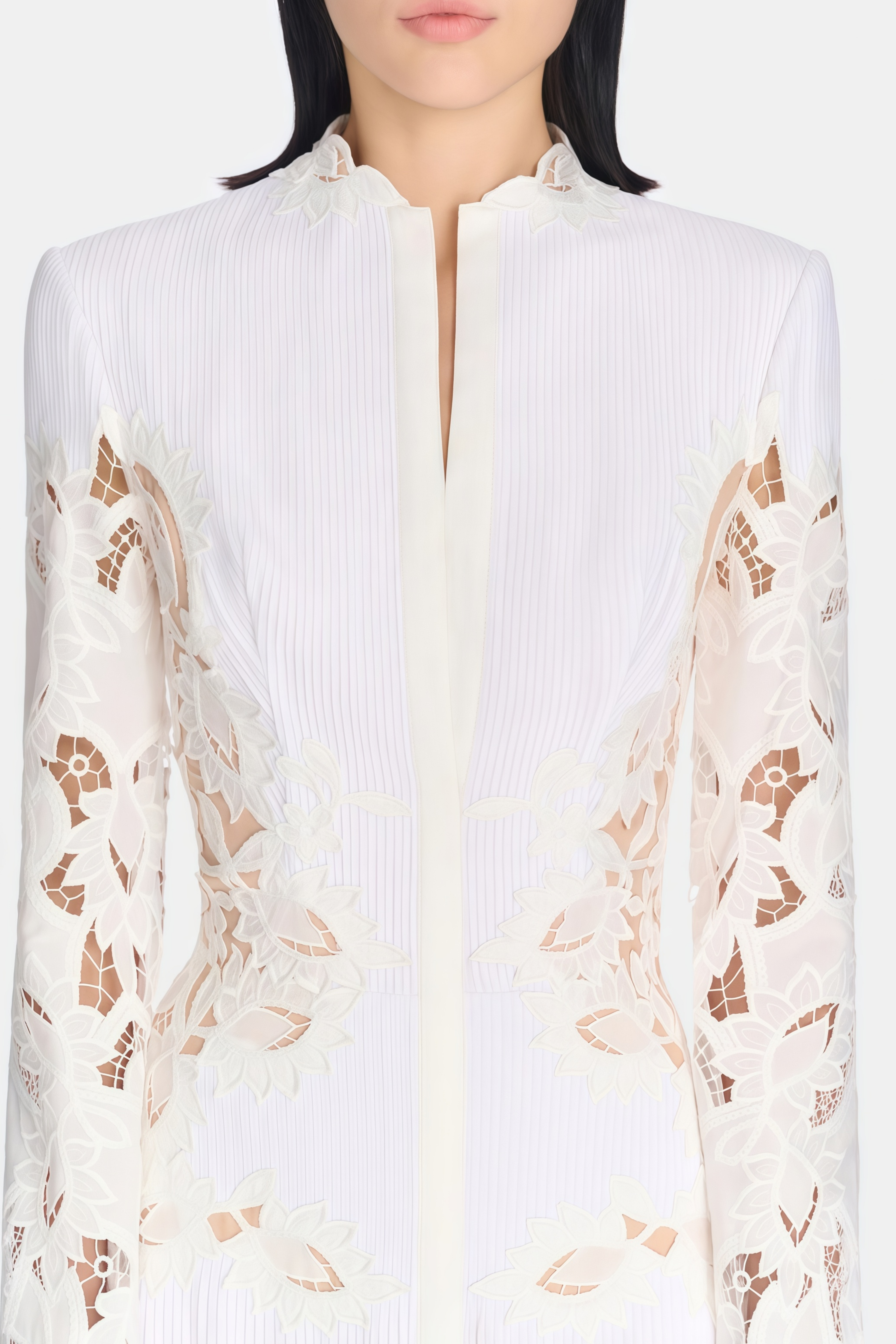 Chiara White Lace Panel Pleated Midi Dress (Final Sale-US Only)
