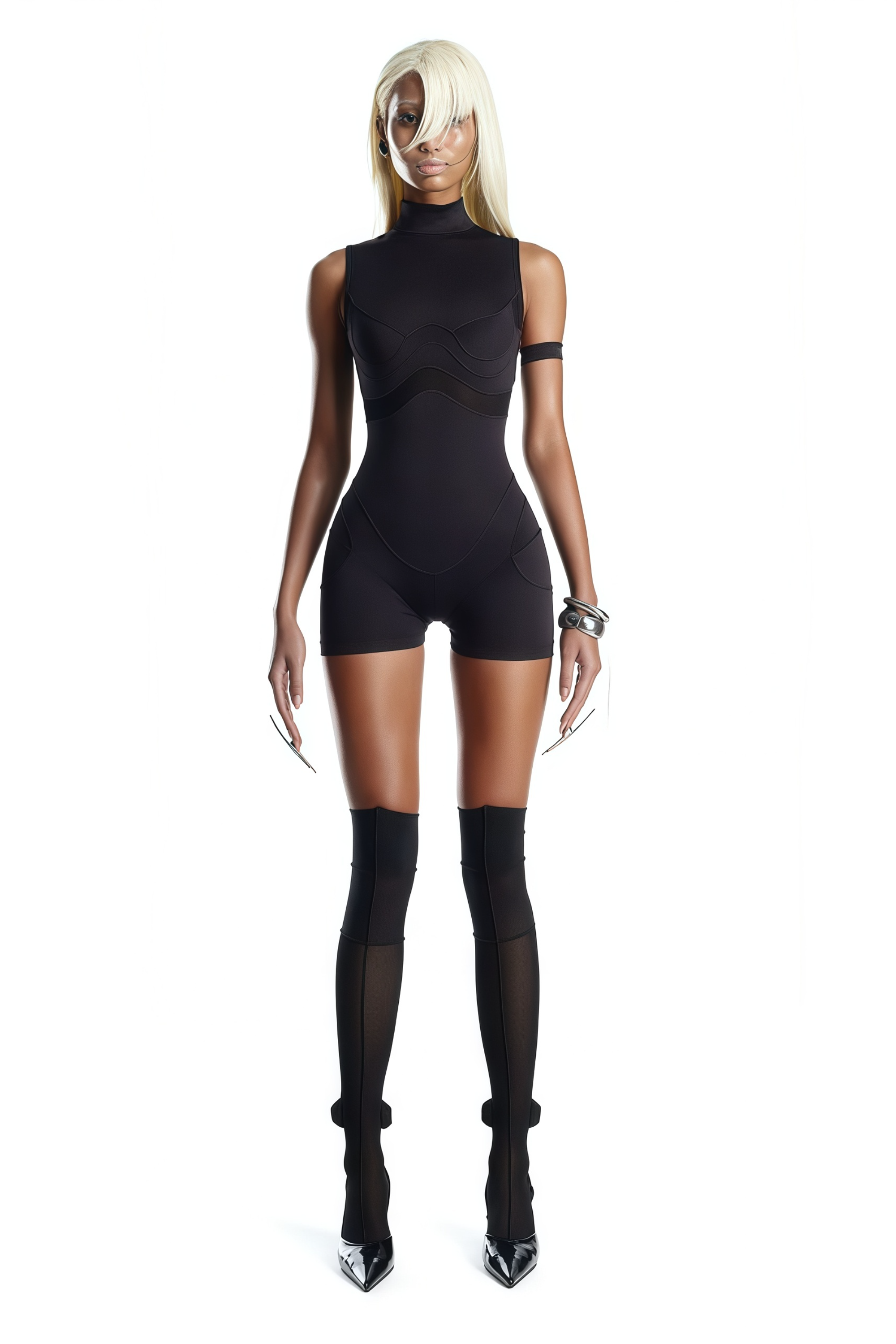 Néon Black Mesh Panel Playsuit (Final Sale)