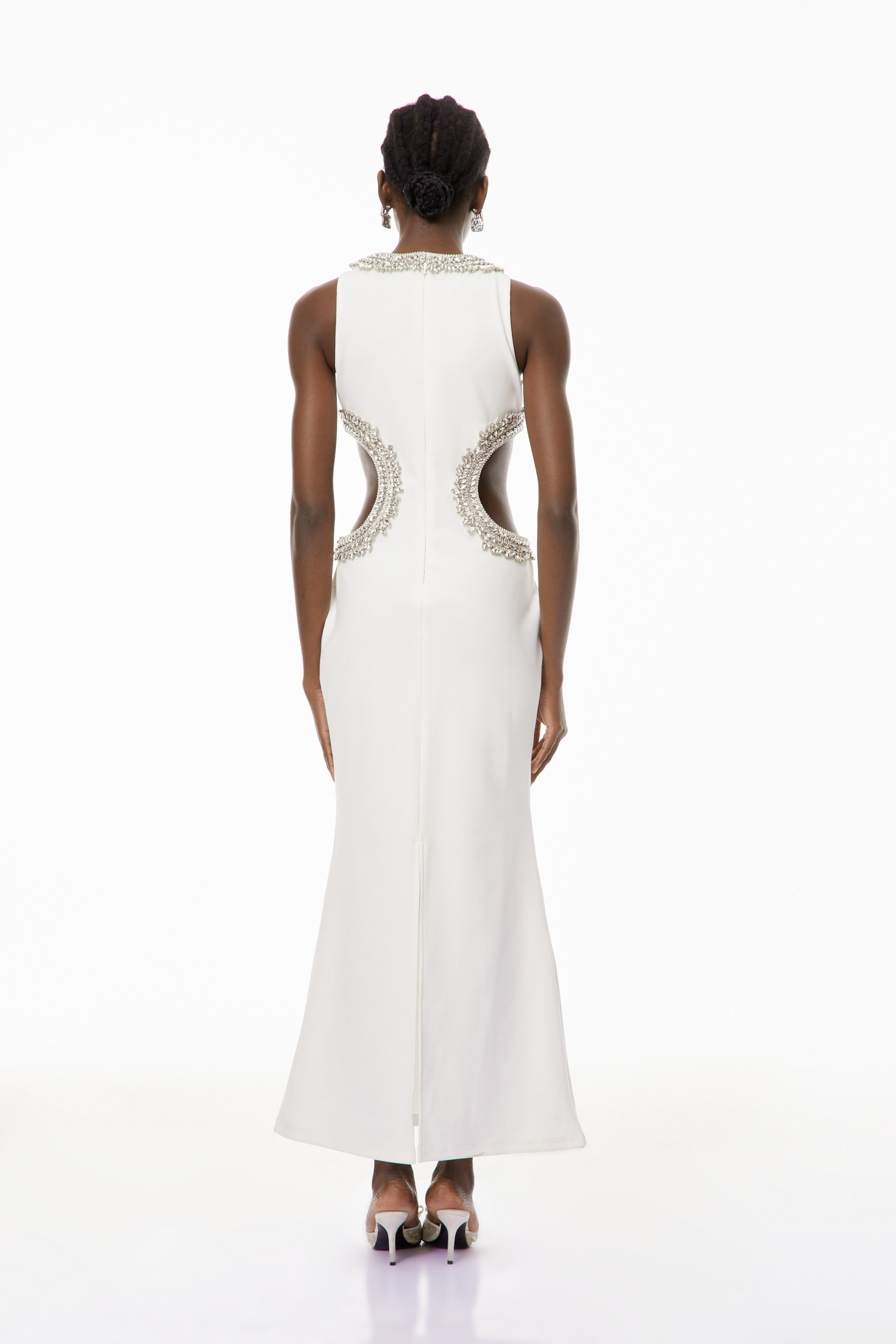 Larisa White Embellished Cut-Out Maxi Gown