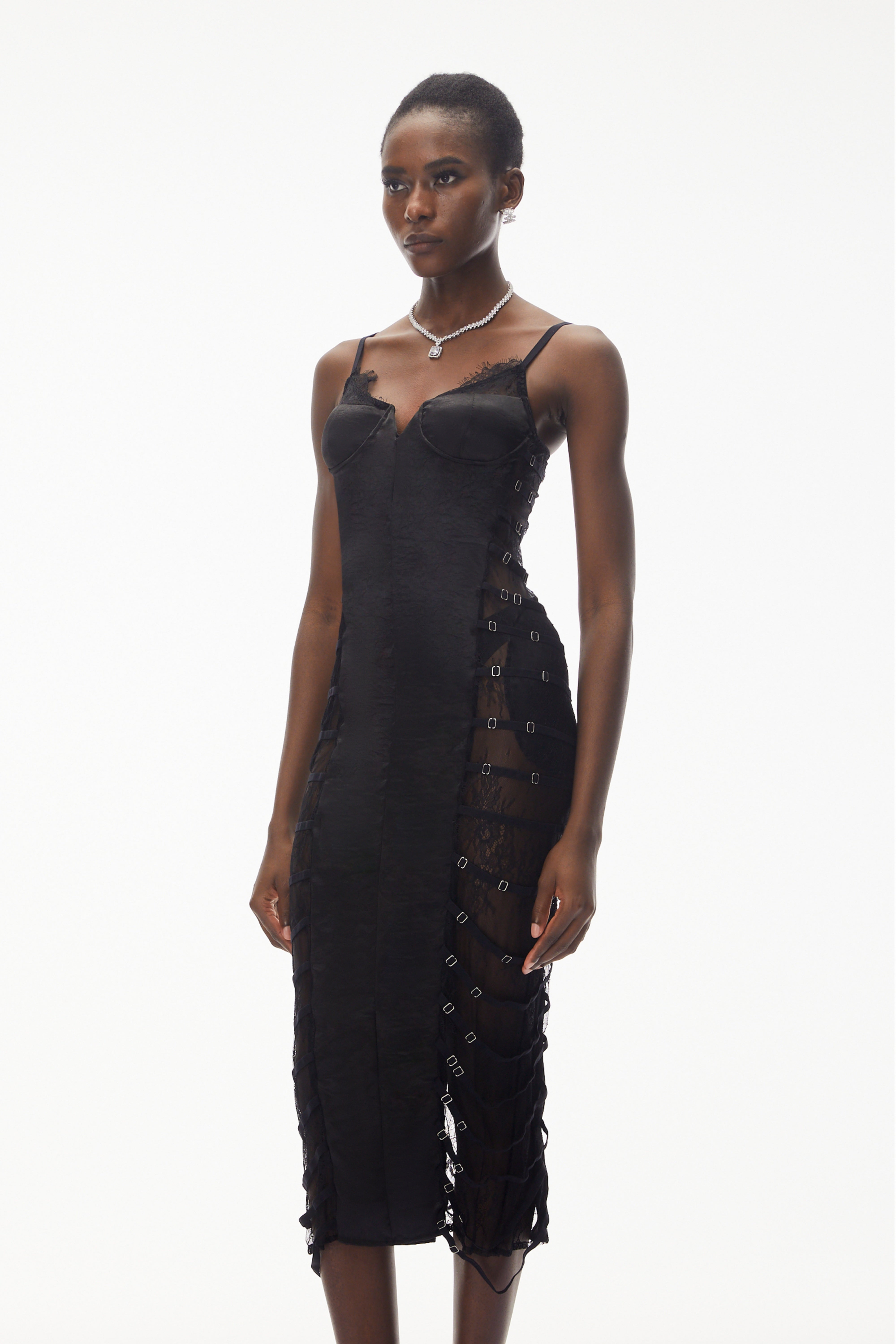 Melora Black Floral Lace Semi-Sheer Midi Dress