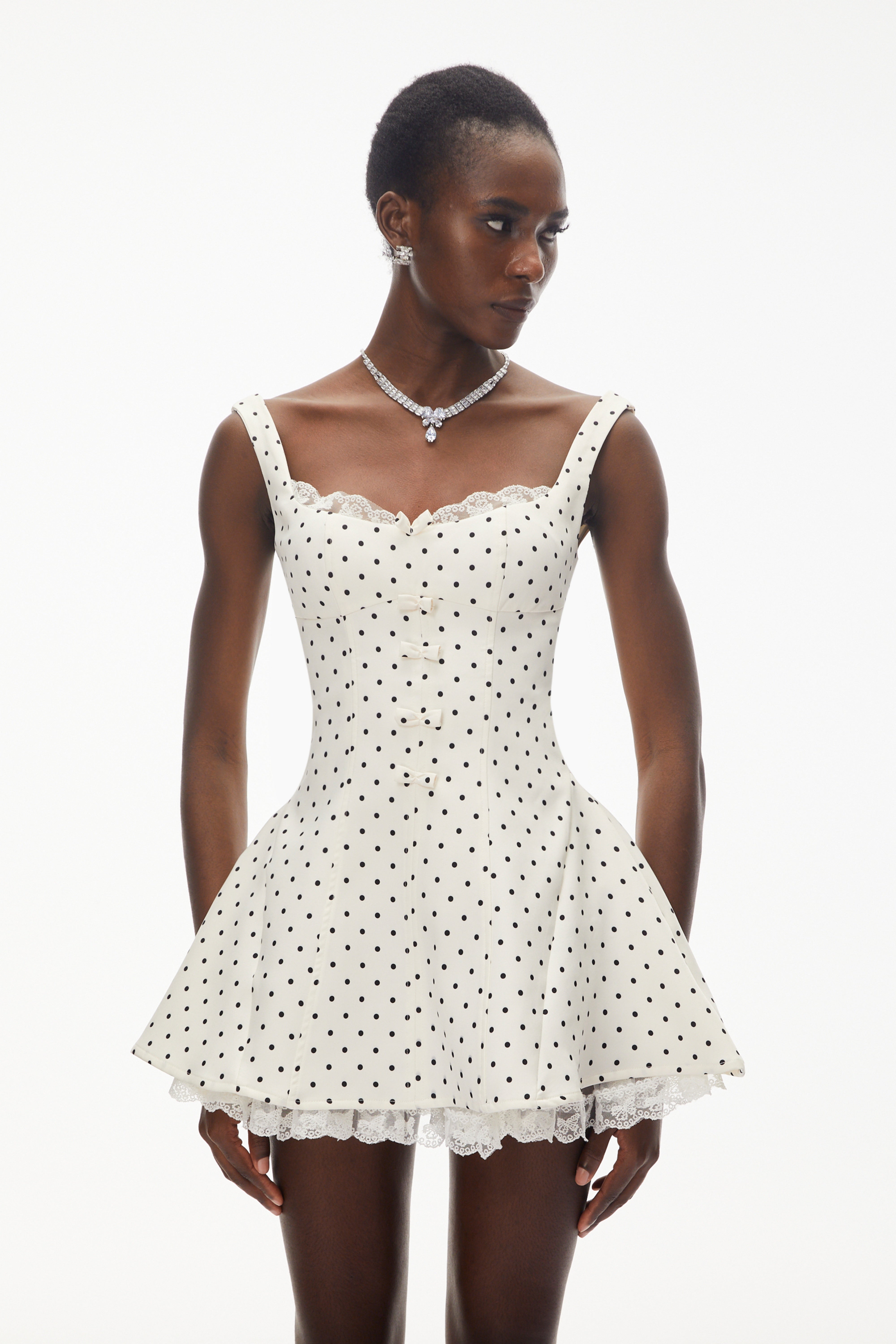 Florence White Polka Dot Mini Dress with Bow