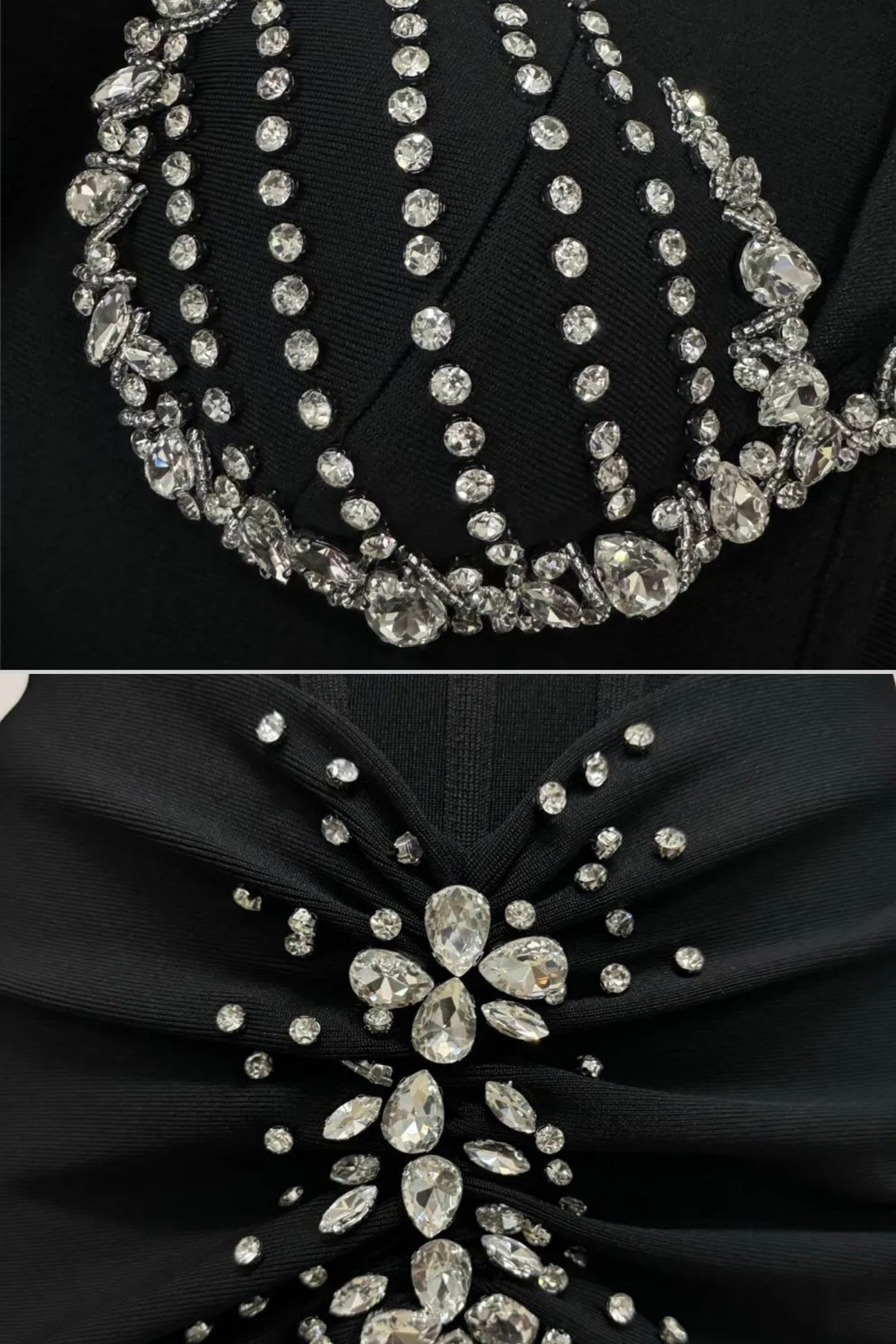 Crystal Embellished Corset Gown With Structured Bustier Bodice – Black