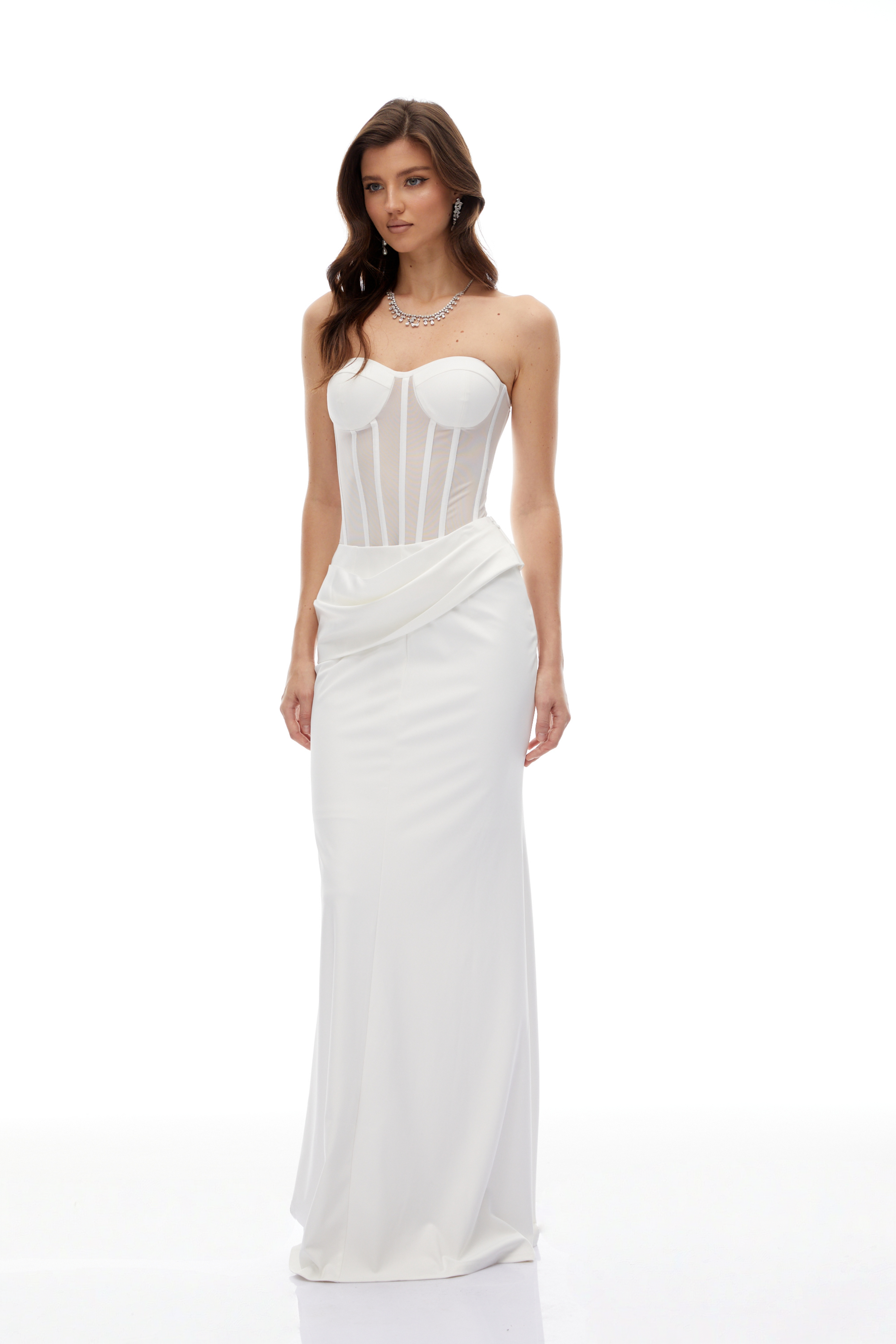 Thora White Corset Flared Gown (Final Sale)