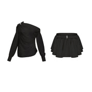 Andrea asymmetrical tulle blouse & skirt matching set in Black (Final Sale-US Only)