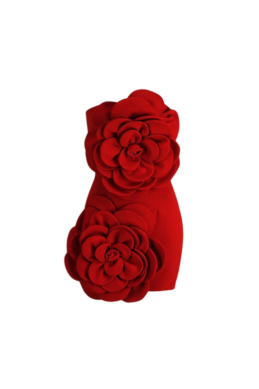 ROSSA Voluminous Floral Design Mini Dress - Red
