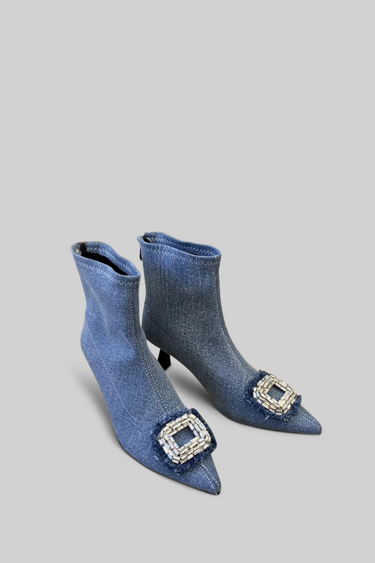 CAMILLA Denim boots with jewel detail - Blue