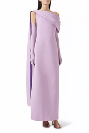 Annabelle Purple Cape-Design Ribbon Maxi Dress (Without Gloves)