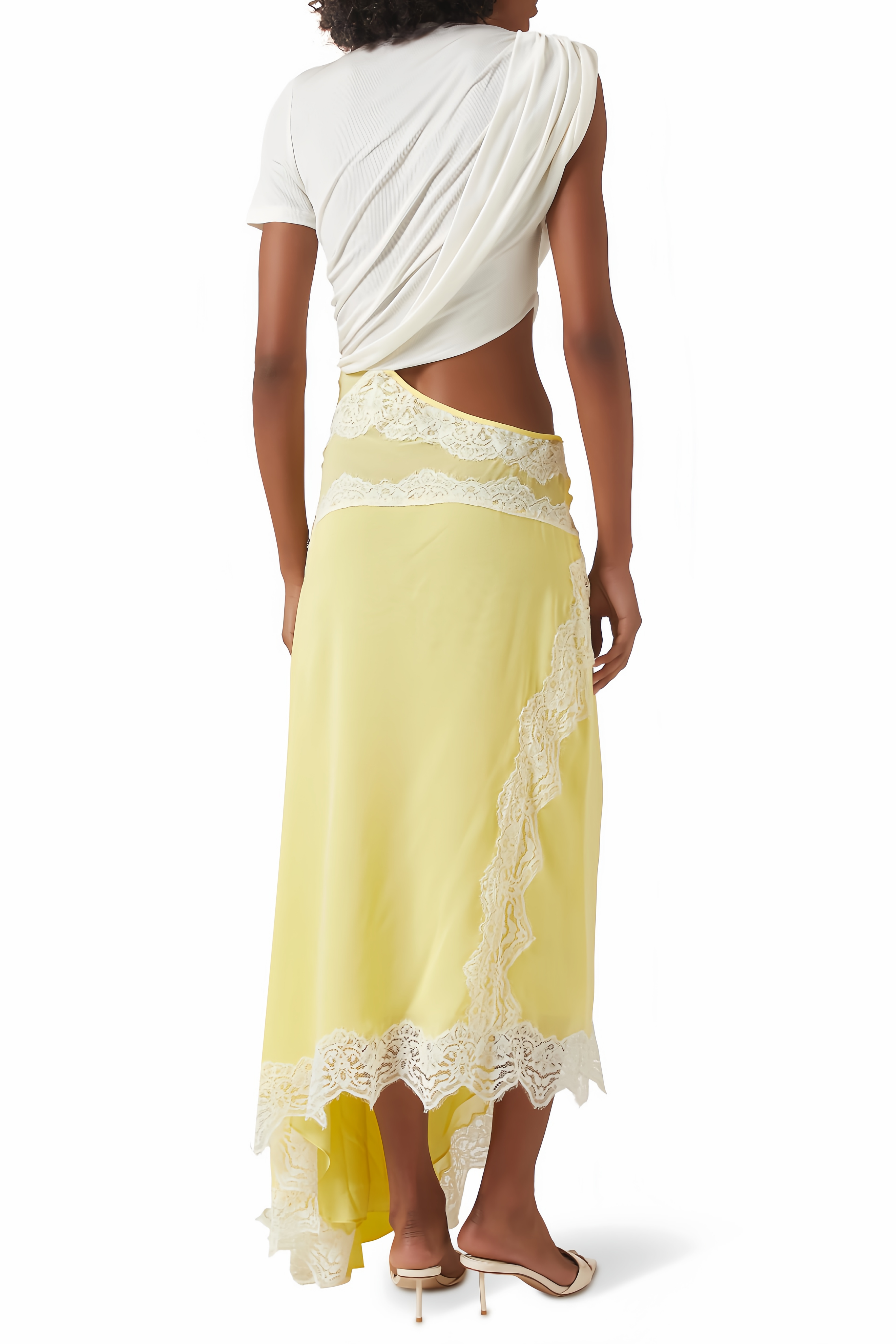 Fiamma Yellow Gathered Lace Panel Maxi Dress (Final Sale-US Only)