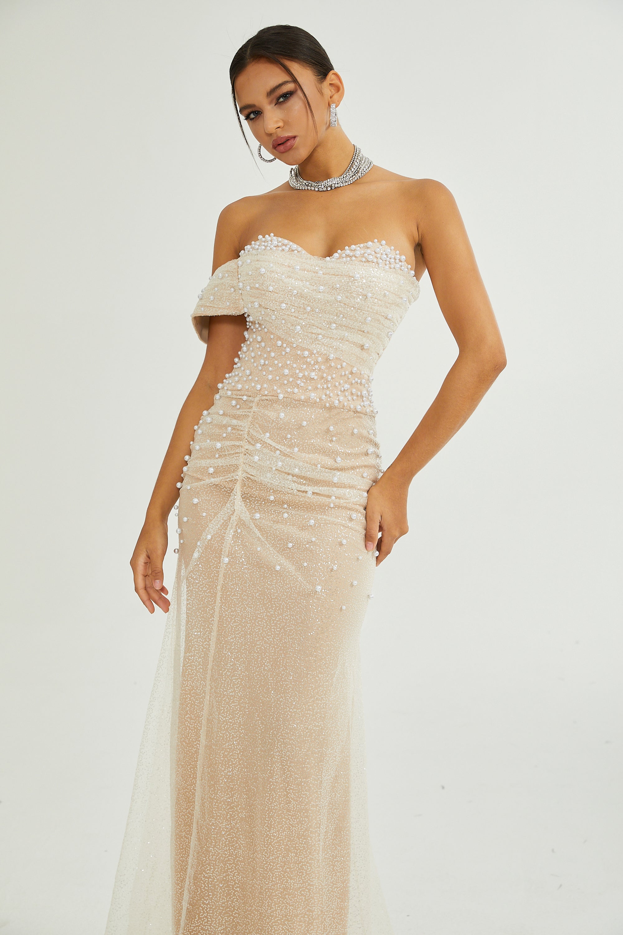 Sabine Faux Pearl Embellished Maxi Dress (Final Sale-US Only)