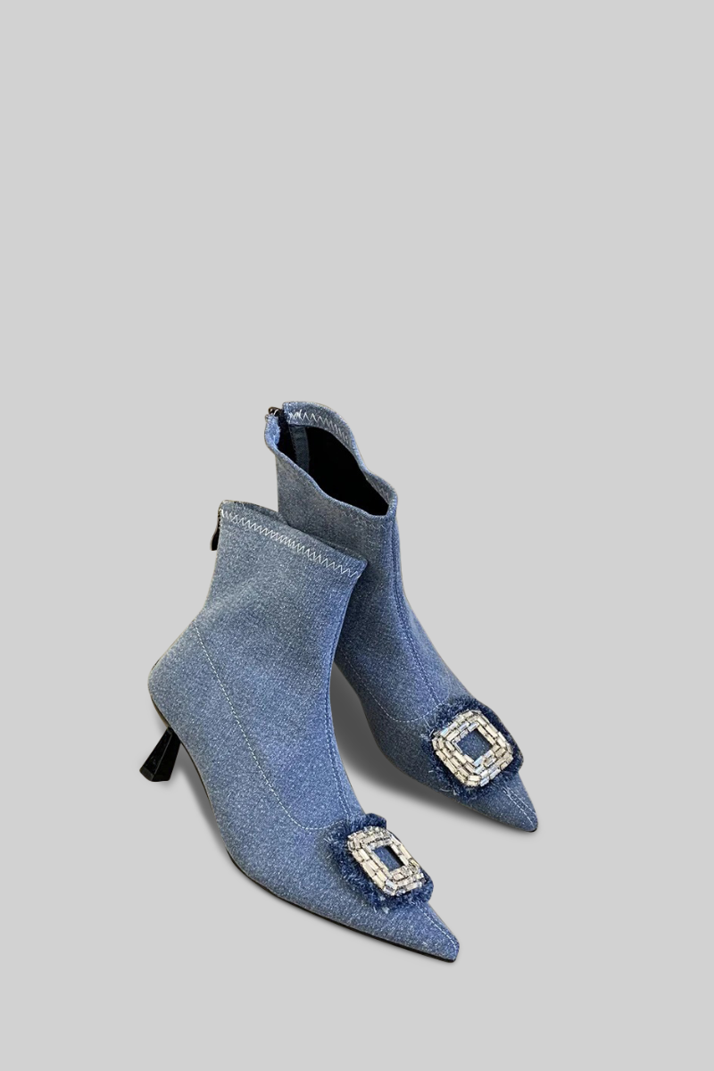 CAMILLA Denim boots with jewel detail - Blue