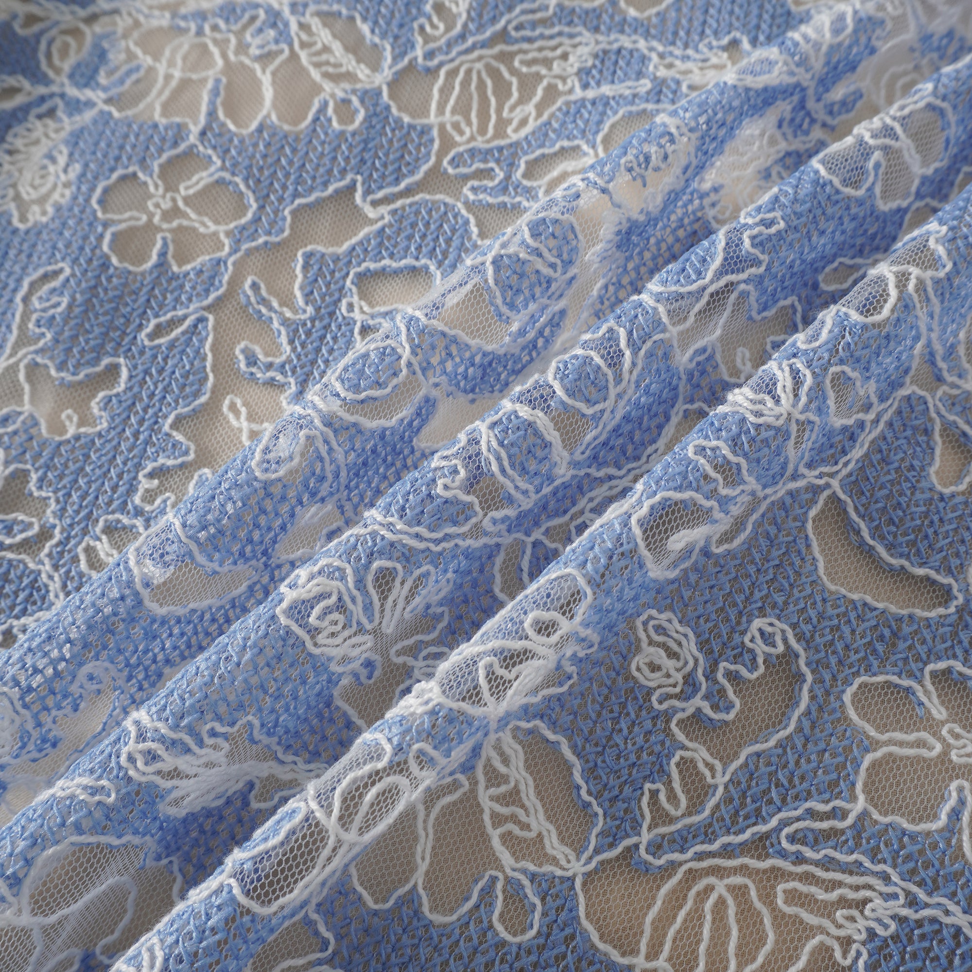 Gaëlle Blue Floral Embroidered Midi Dress