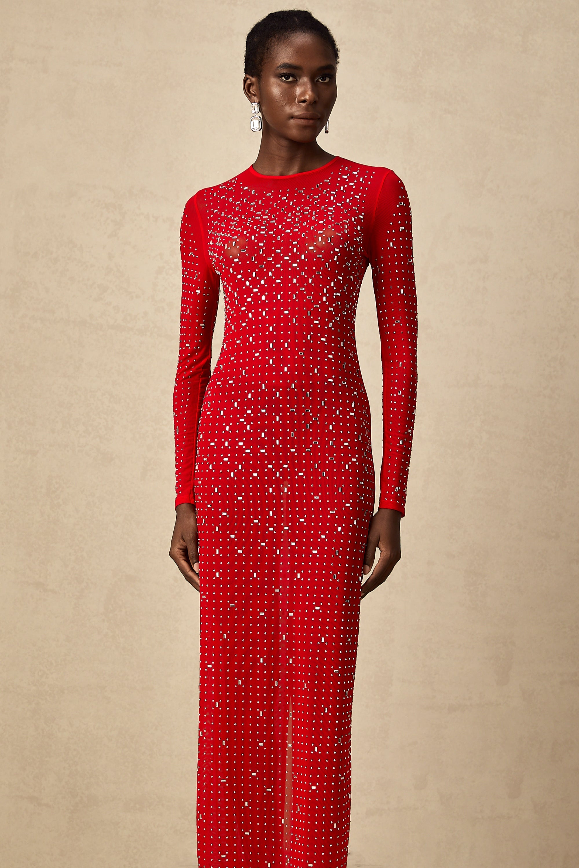 Ghislaine red rhinestone tulle maxi dress (Final Sale-US Only)