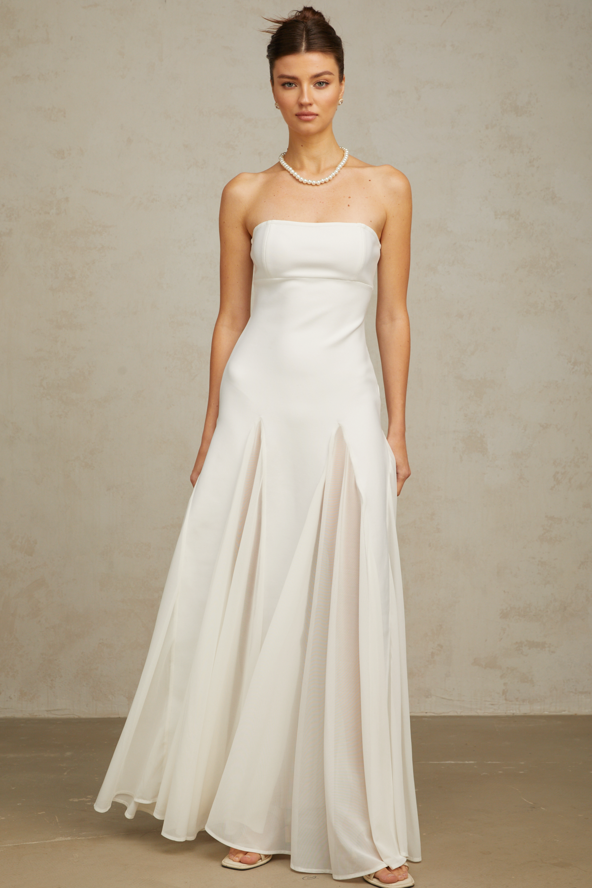 Nathalie white tulle-panelling maxi dress (US Only)
