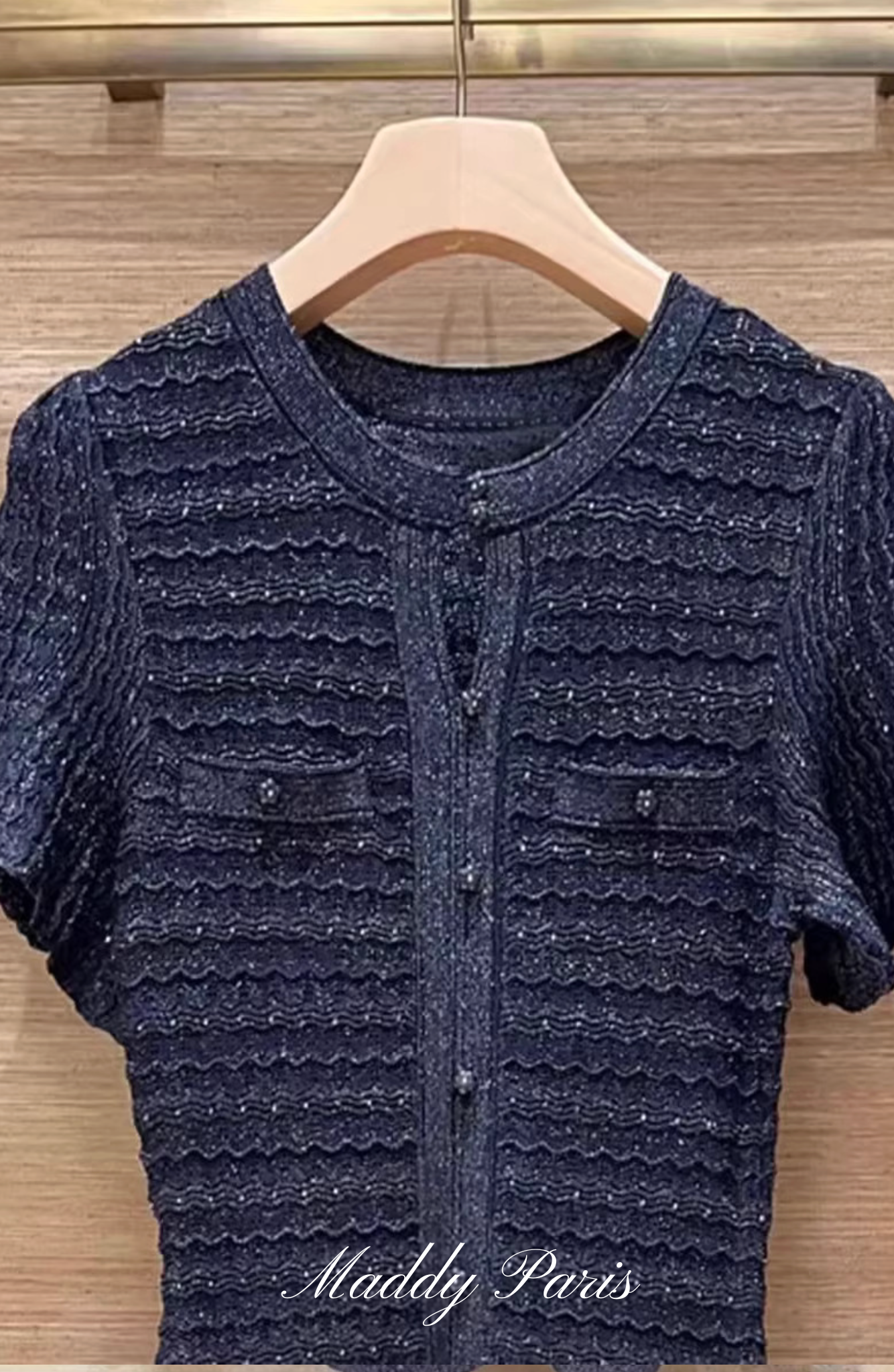 SANDRO STRASS RHINESTONE KNIT MAXI DRESS - DARK BLUE