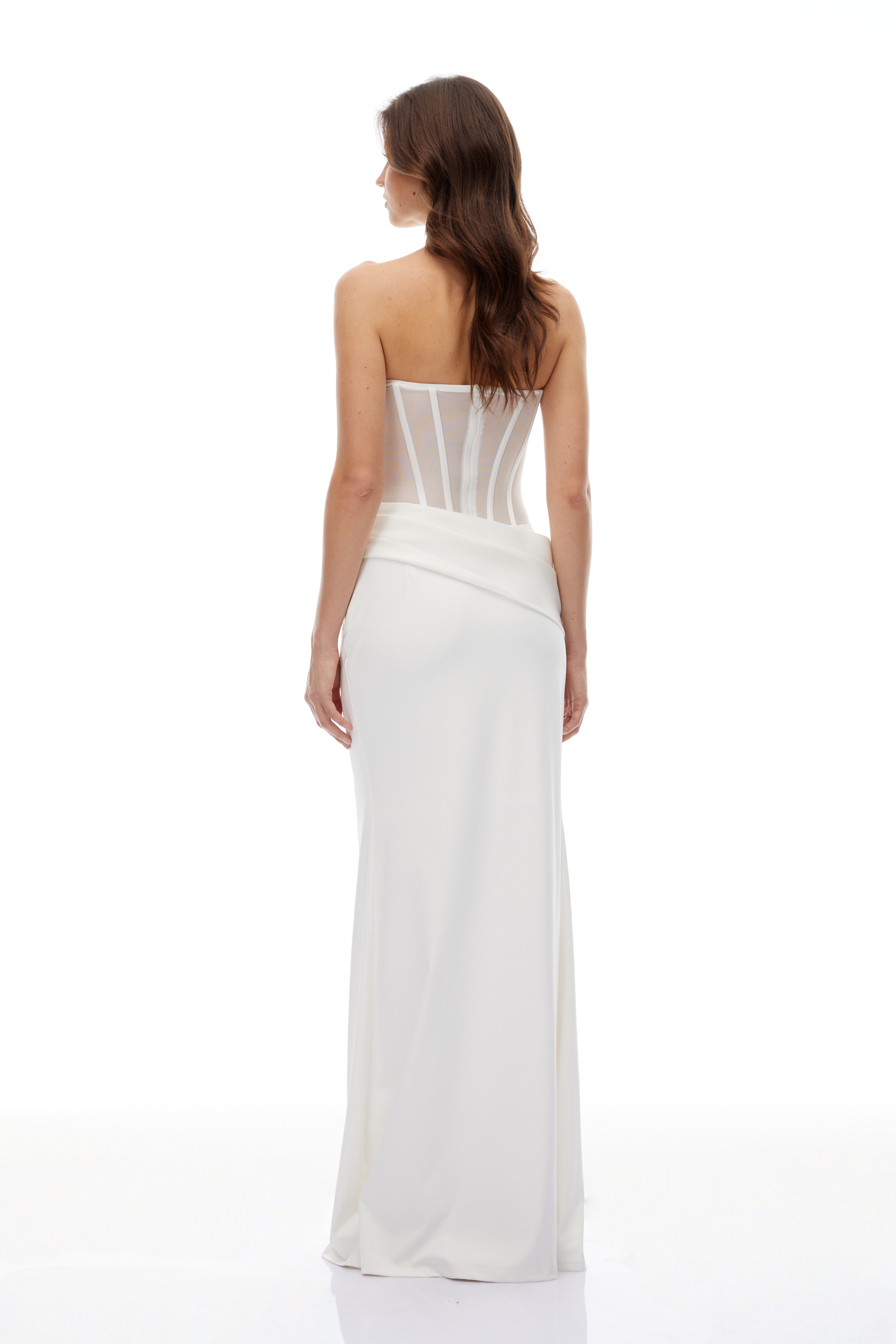 Thora White Corset Flared Gown