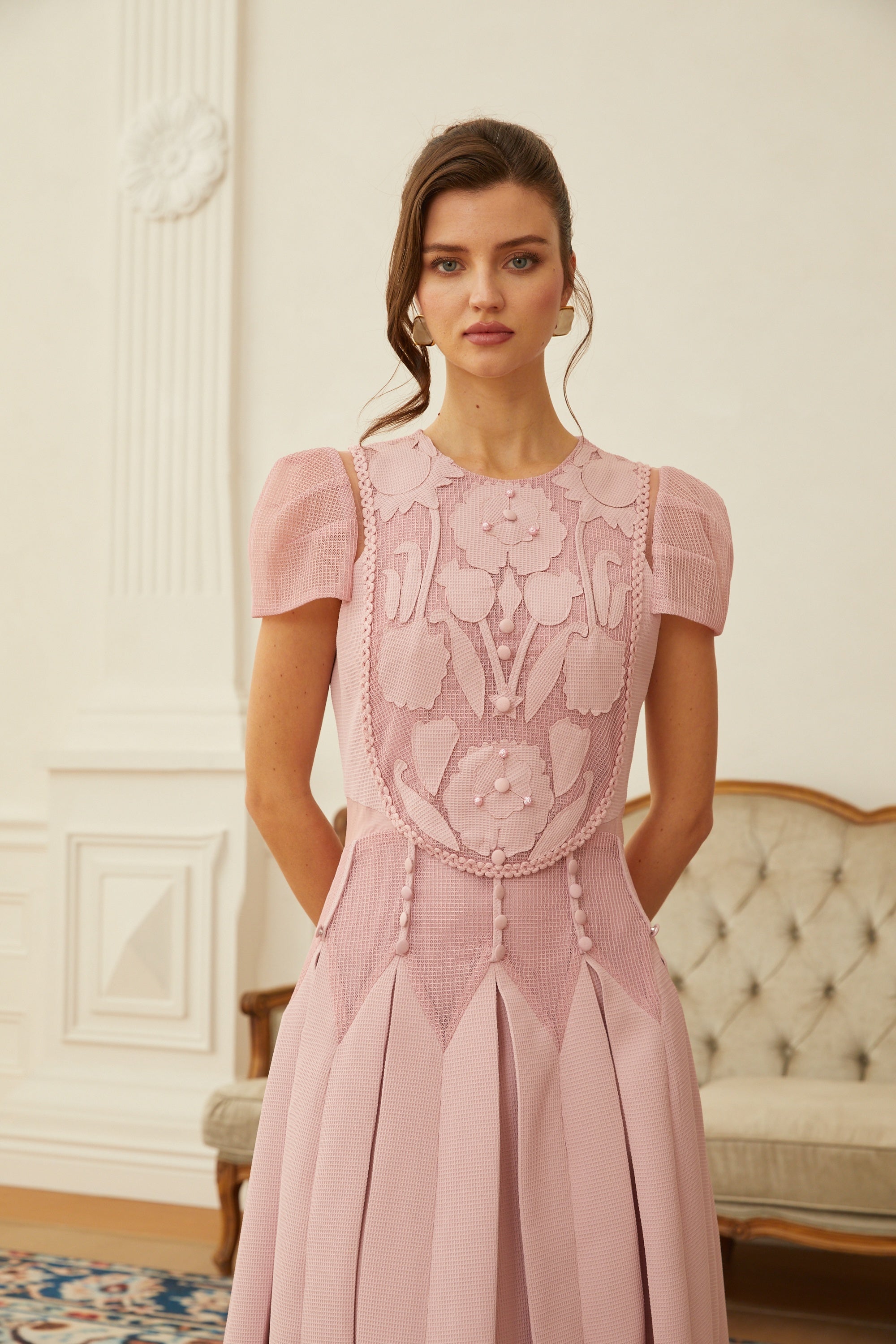 Maelle Pink Flower Embroidered Maxi Dress (Final Sale-US Only)